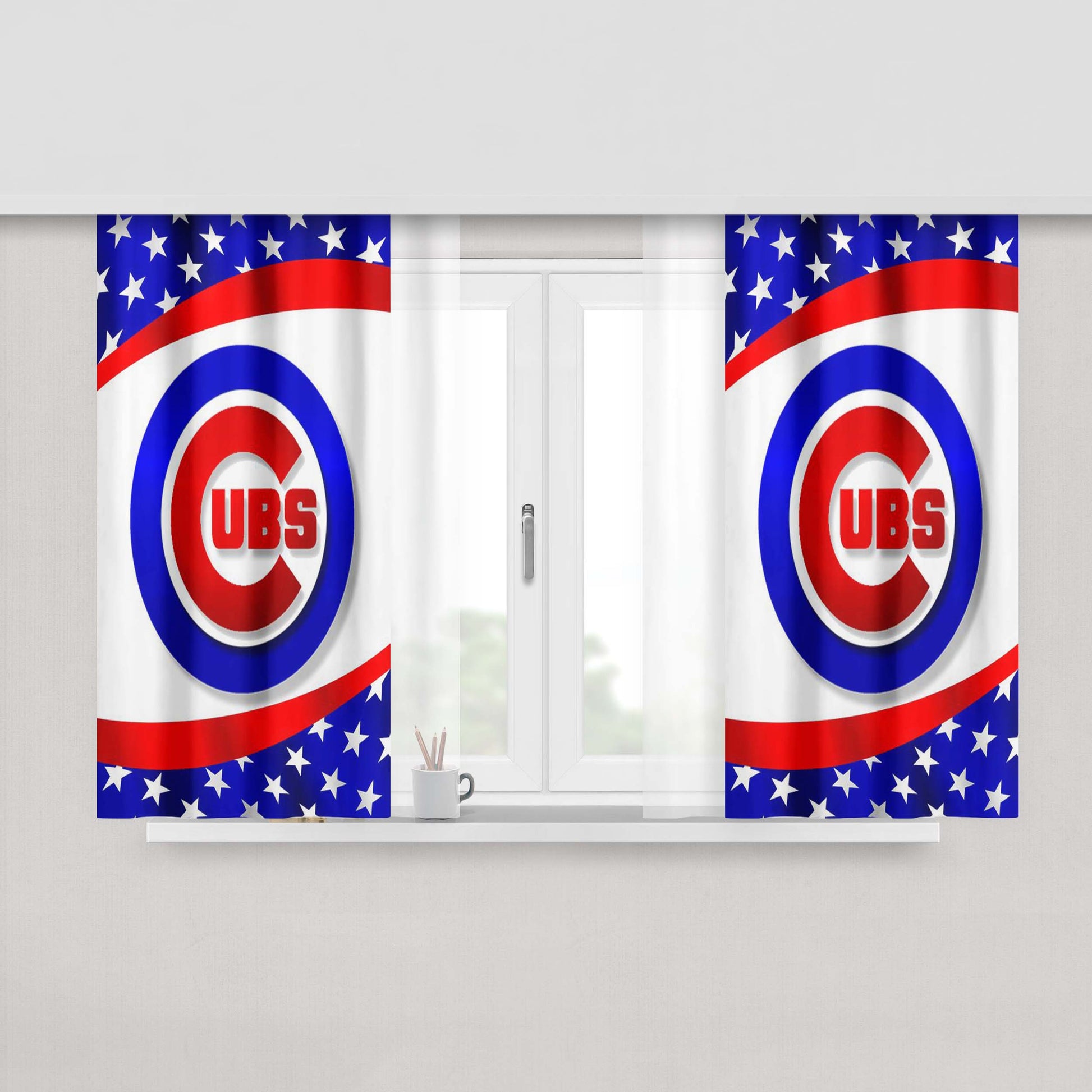 Chicago Cubs American Flag Pattern Peach Skin Window Curtains