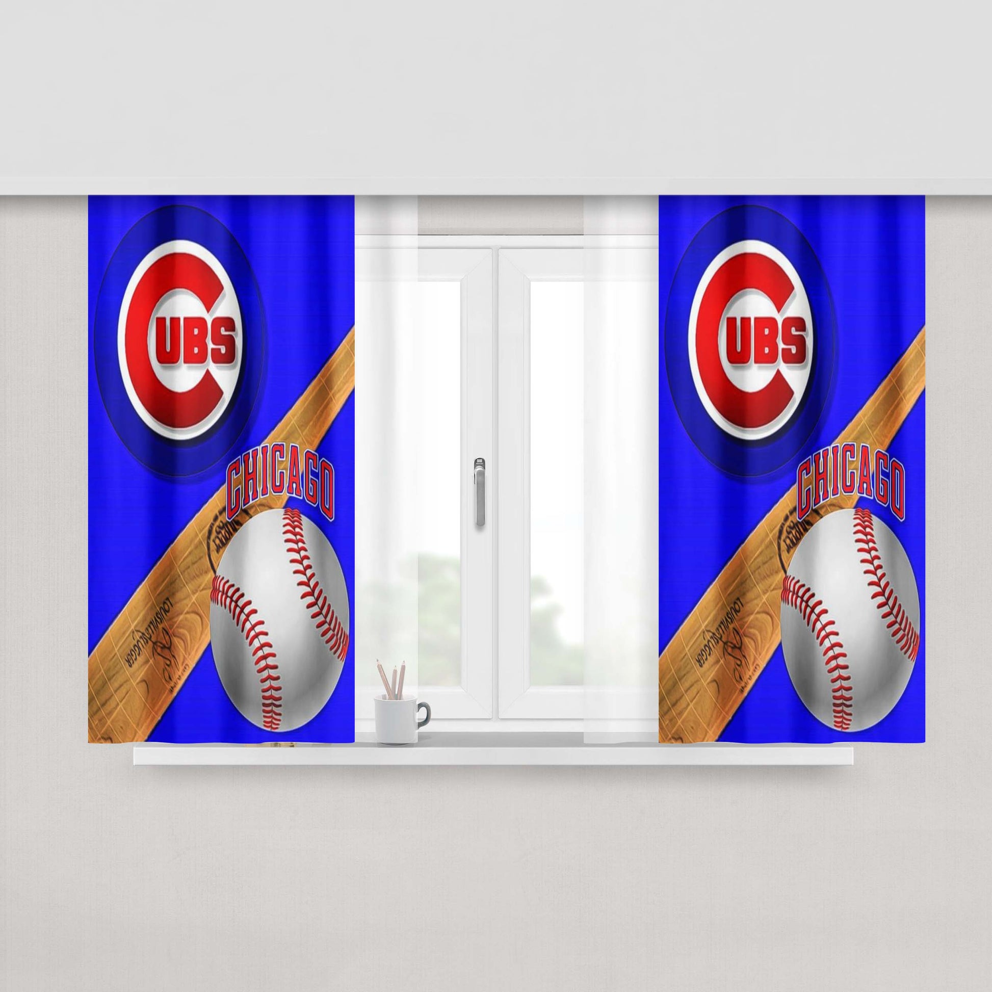 Chicago Cubs Baseball Log Peach Skin Window Curtains