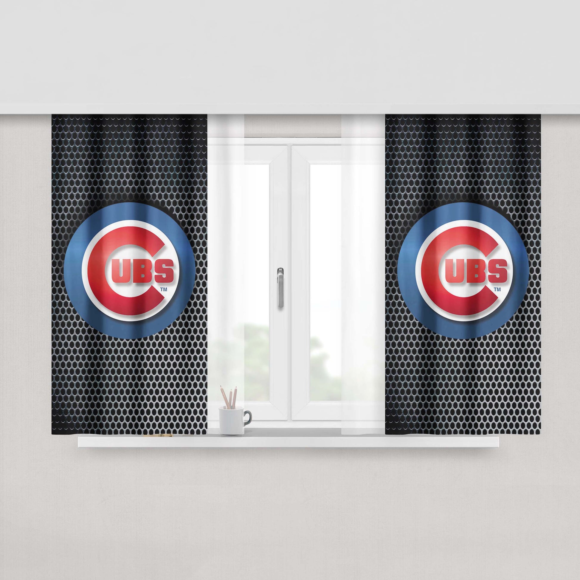 Chicago Cubs Carbon Fiber Art Peach Skin Window Curtains