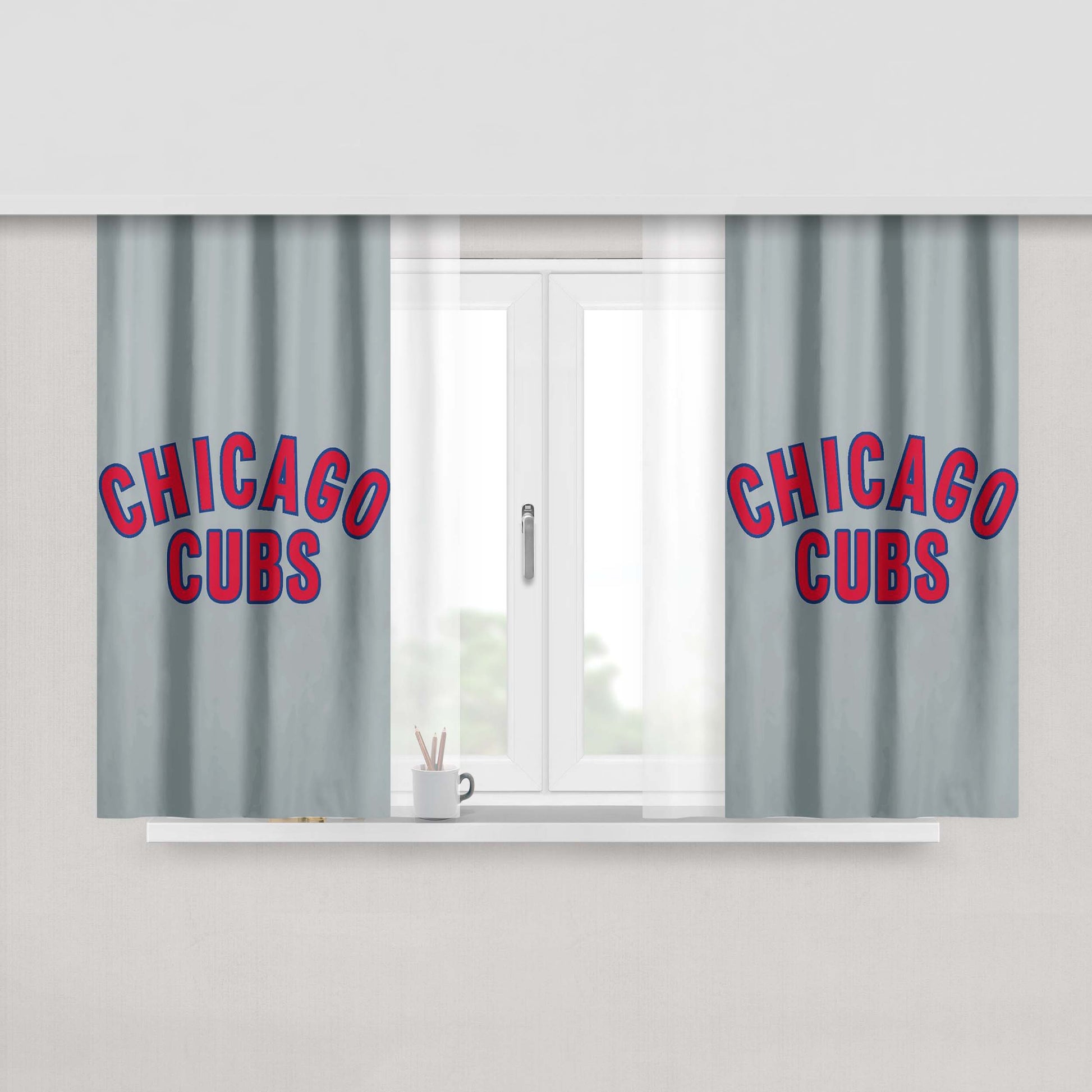 Chicago Cubs In Red Text Peach Skin Window Curtains