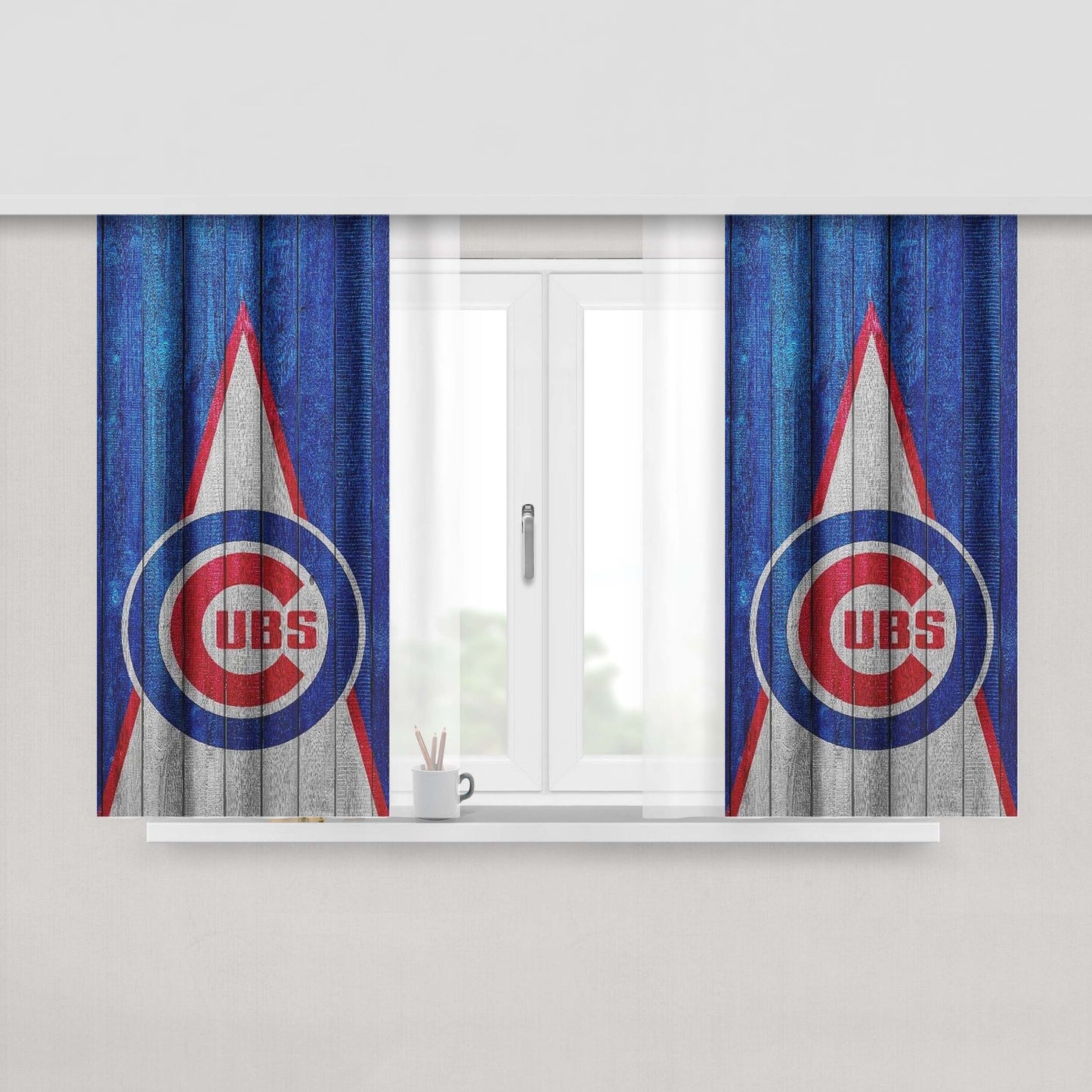 Chicago Cubs In Wood Background Peach Skin Window Curtains
