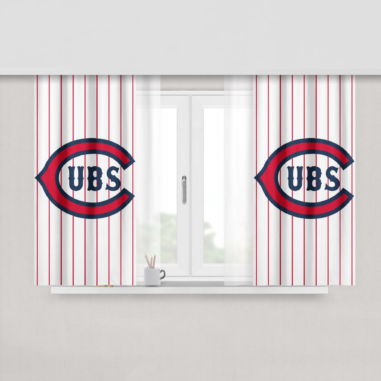 Chicago Cubs Letter C Stripe Peach Skin Window Curtains