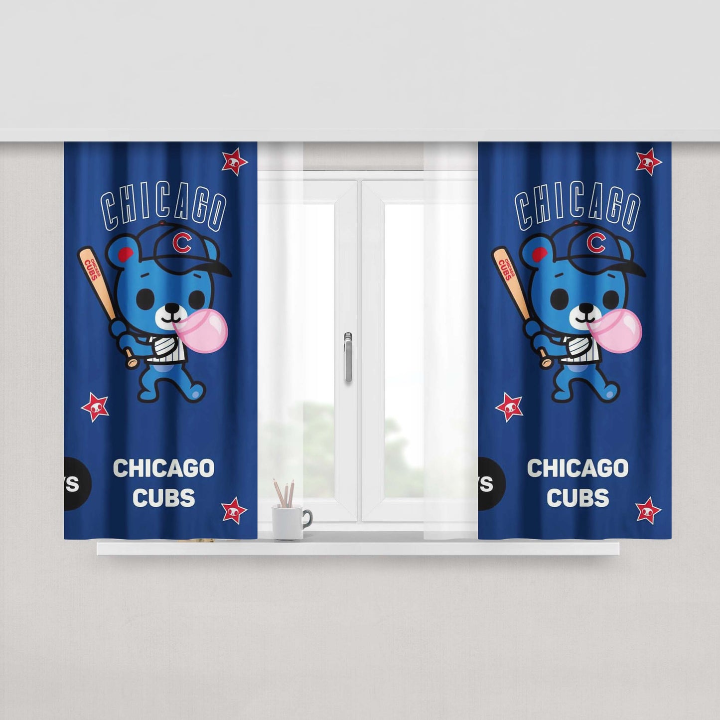 Chicago Cubs Little Bear Peach Skin Window Curtains