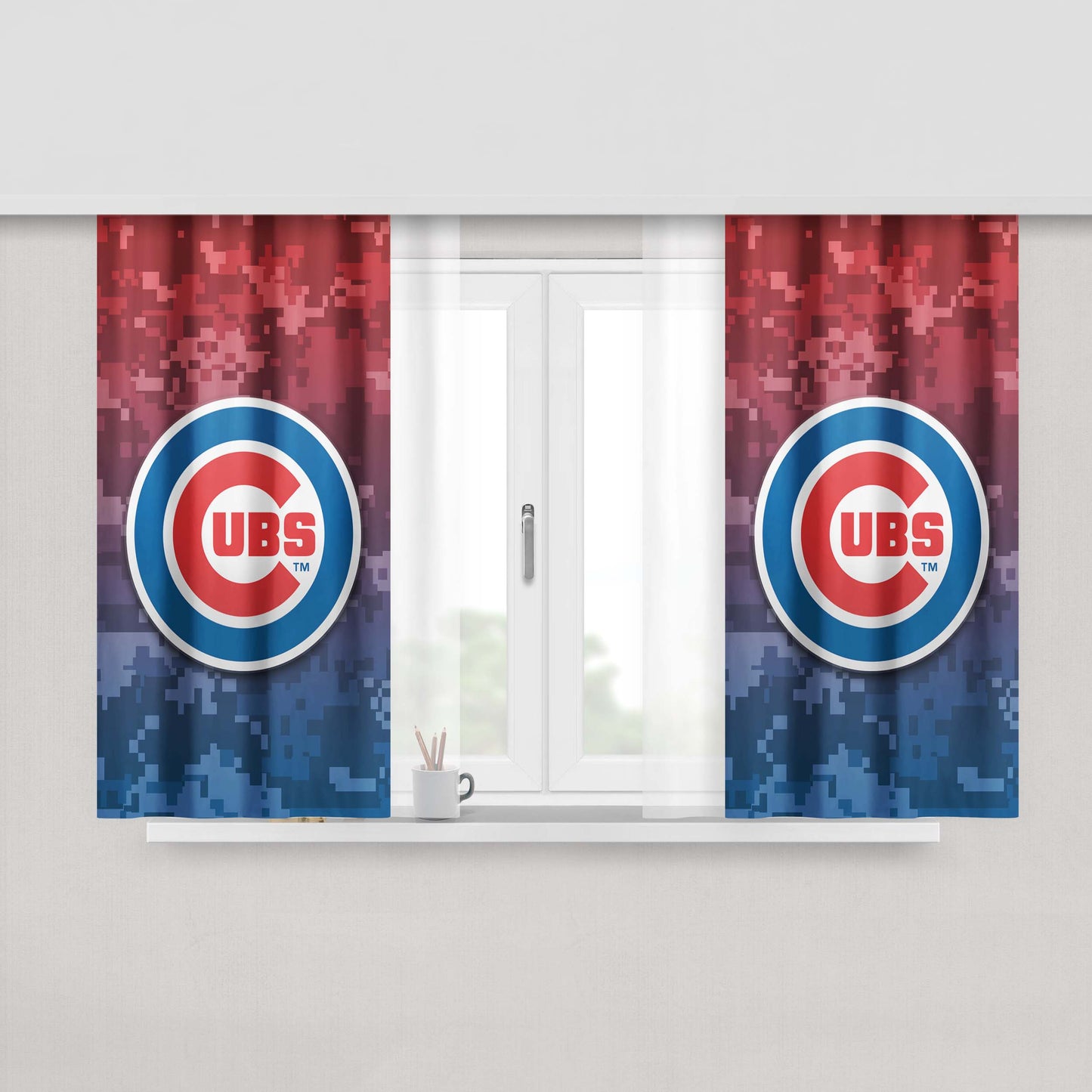Chicago Cubs Logo Camo Peach Skin Window Curtains