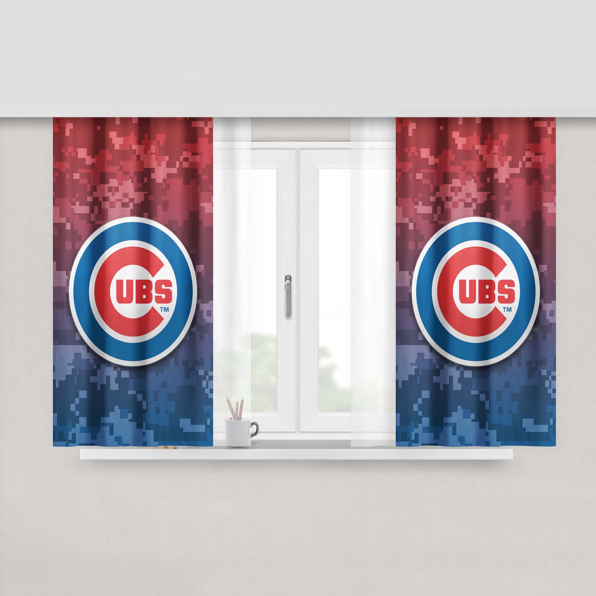 Chicago Cubs Logo Camo Peach Skin Window Curtains