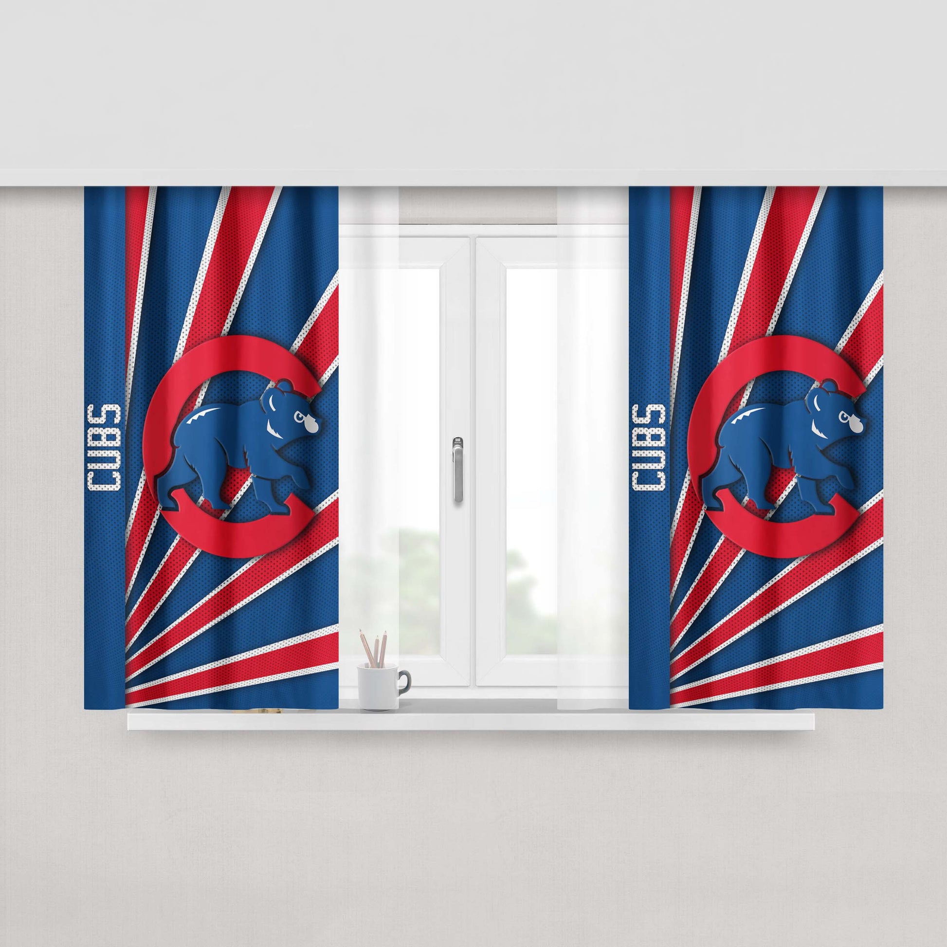 Chicago Cubs Logo Stripe Peach Skin Window Curtains