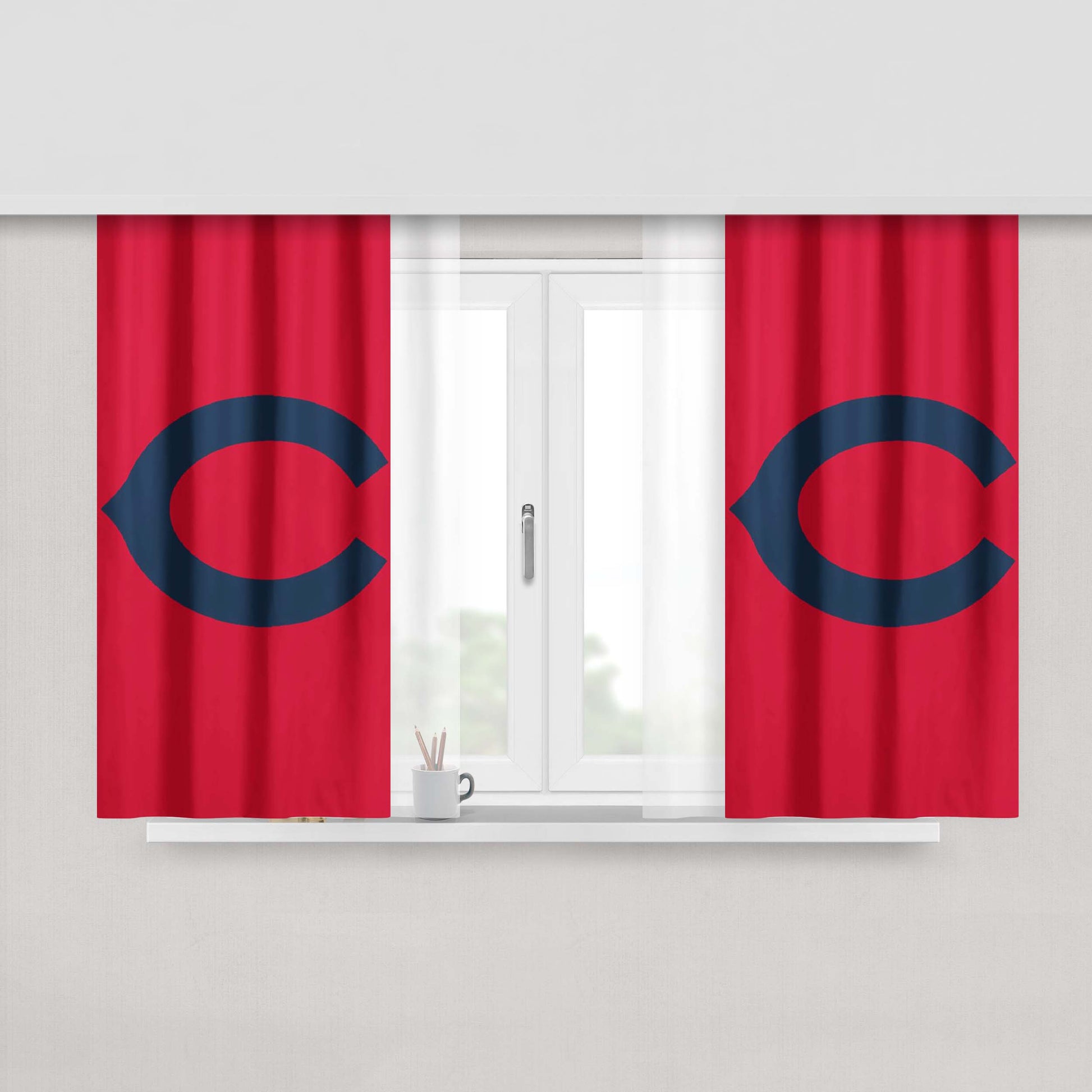 Chicago Cubs On The Red Peach Skin Window Curtains