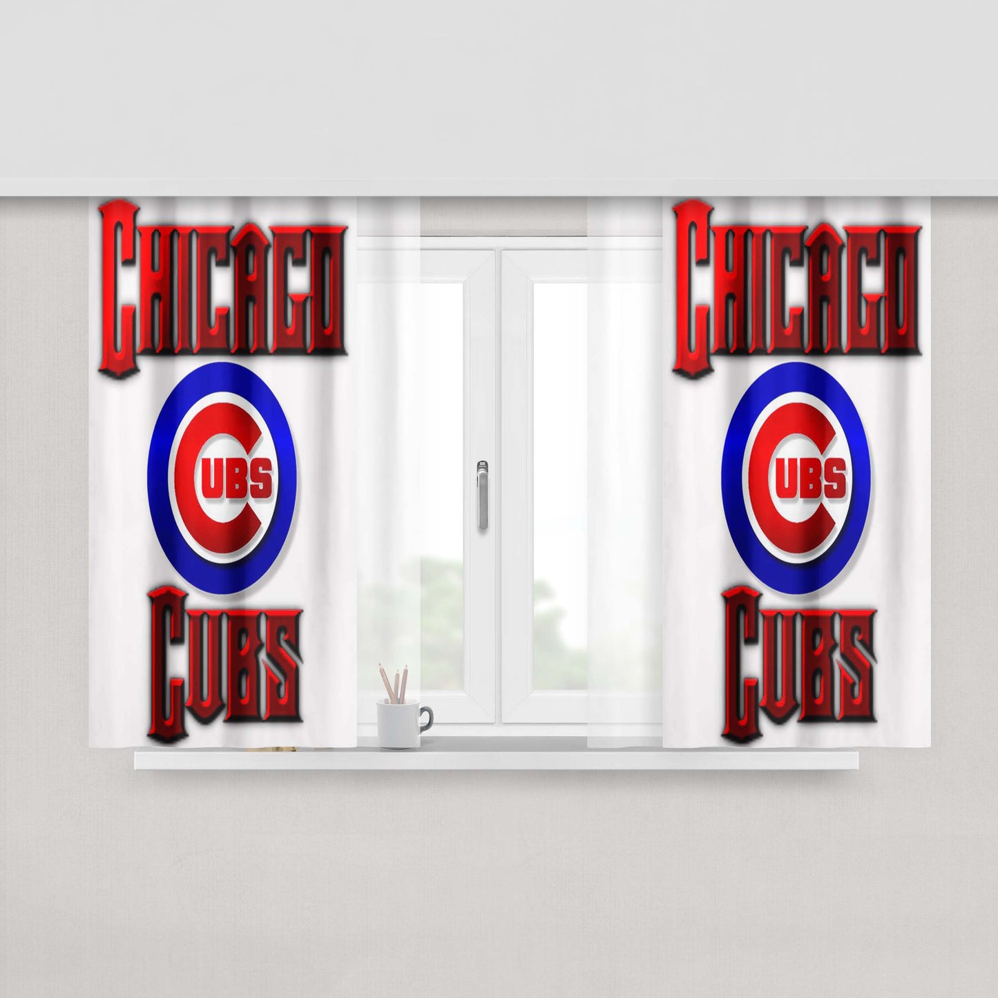 Chicago Cubs Red Text Chrome Peach Skin Window Curtains