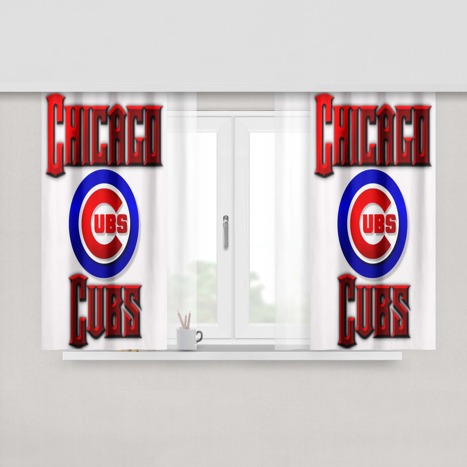 Chicago Cubs Red Text Chrome Peach Skin Window Curtains