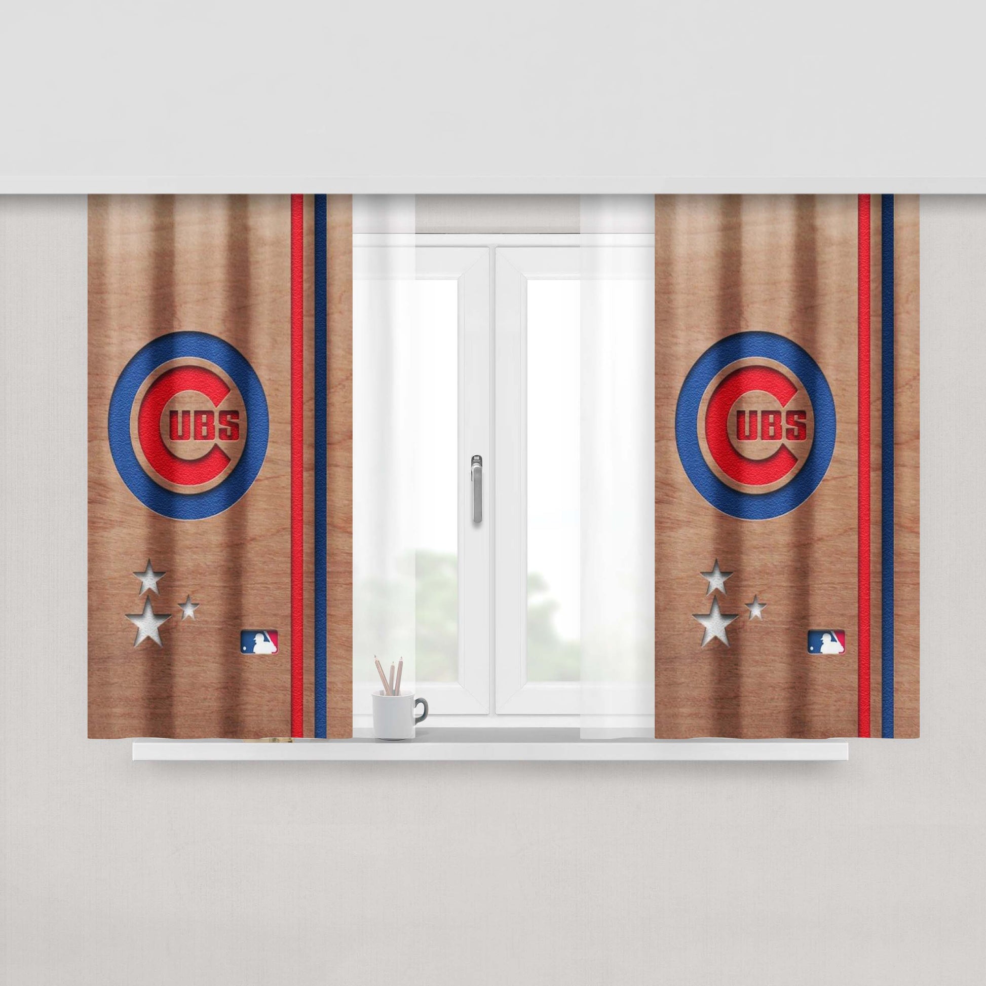Chicago Cubs Star Wooden Peach Skin Window Curtains