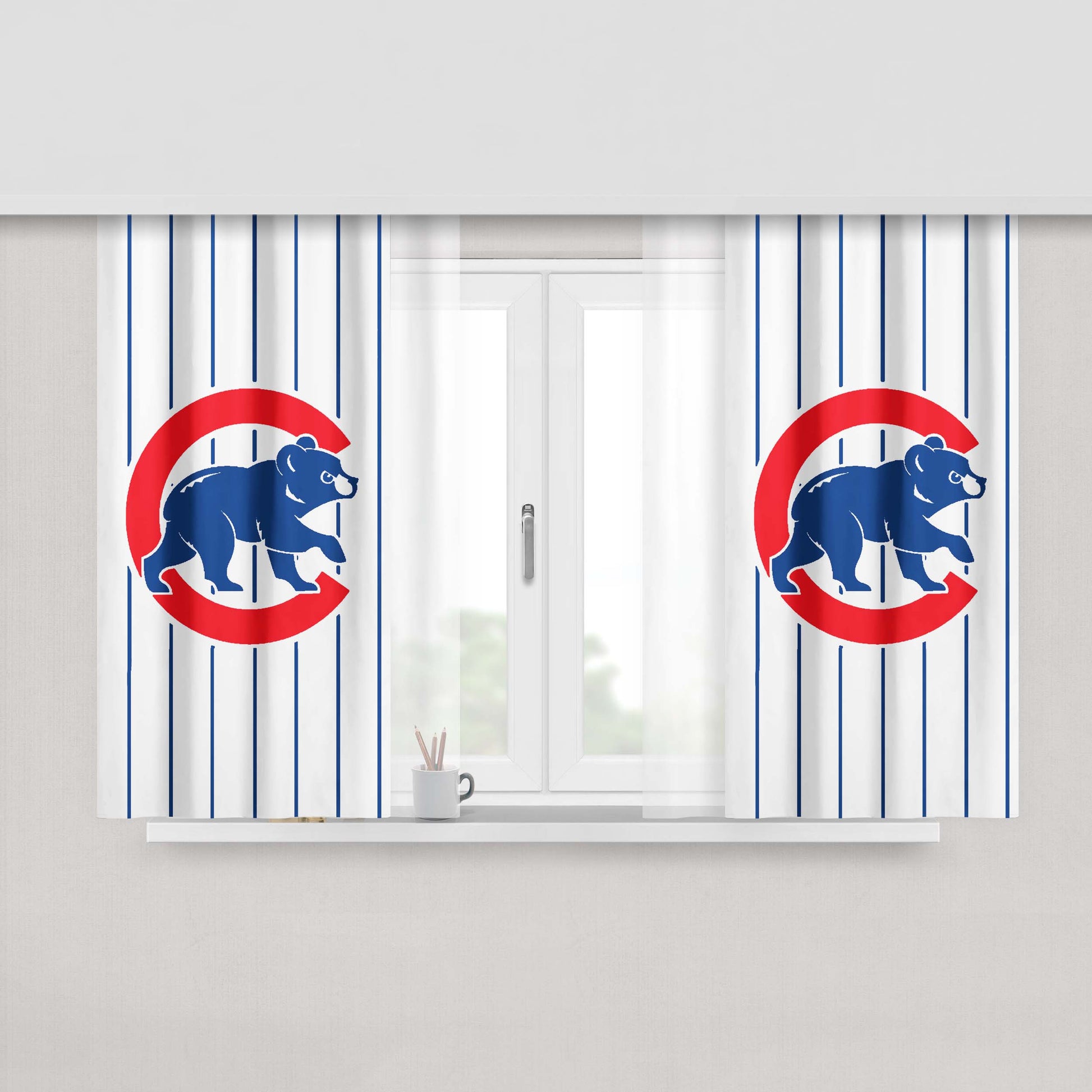 Chicago Cubs Stripe Logo Peach Skin Window Curtains