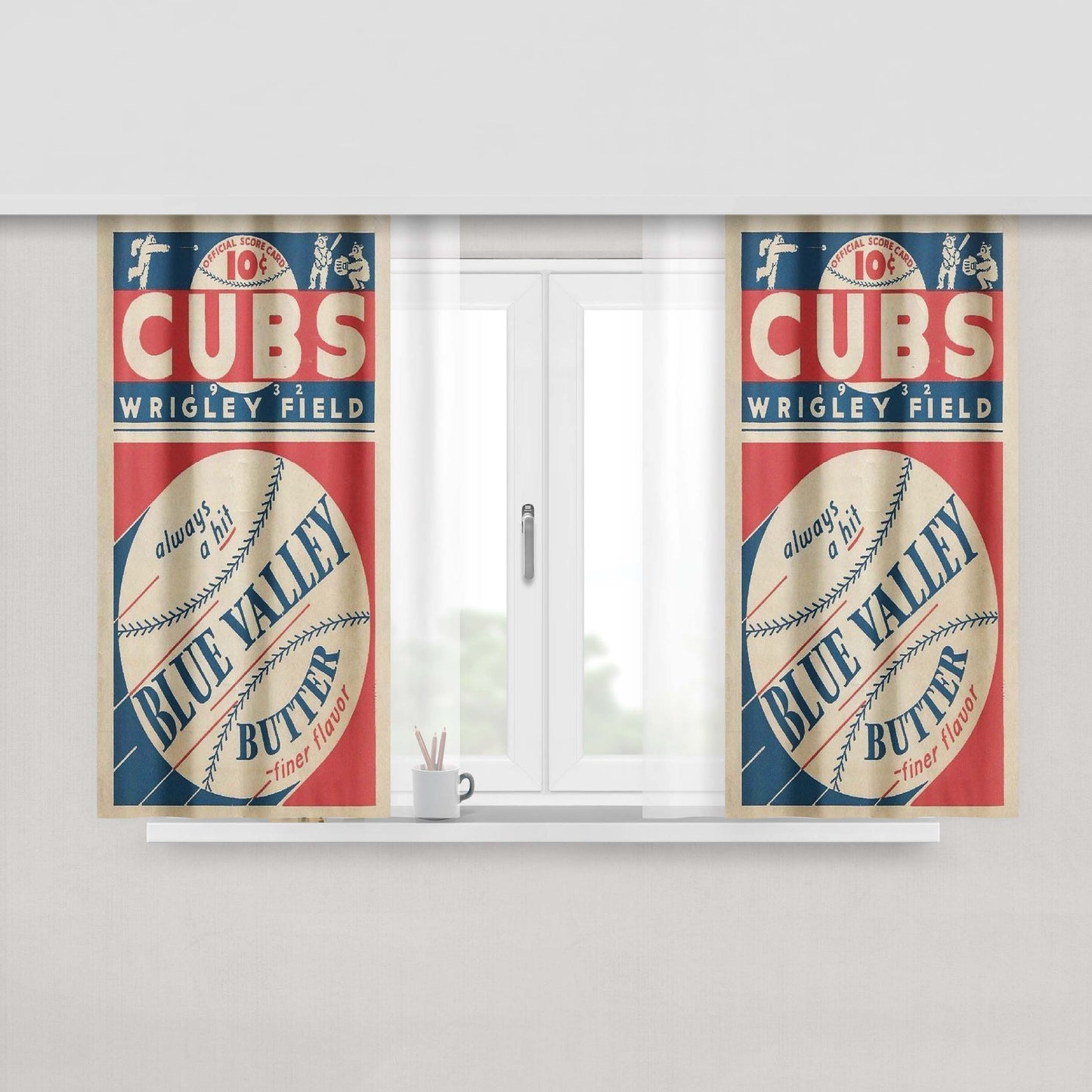 Chicago Cubs Vintage Peach Skin Window Curtains