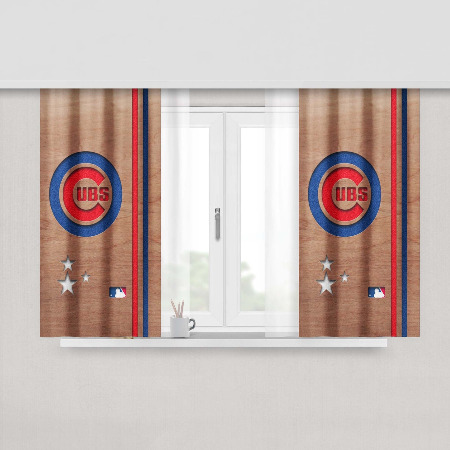 Chicago Cubs Wooden Star Peach Skin Window Curtains