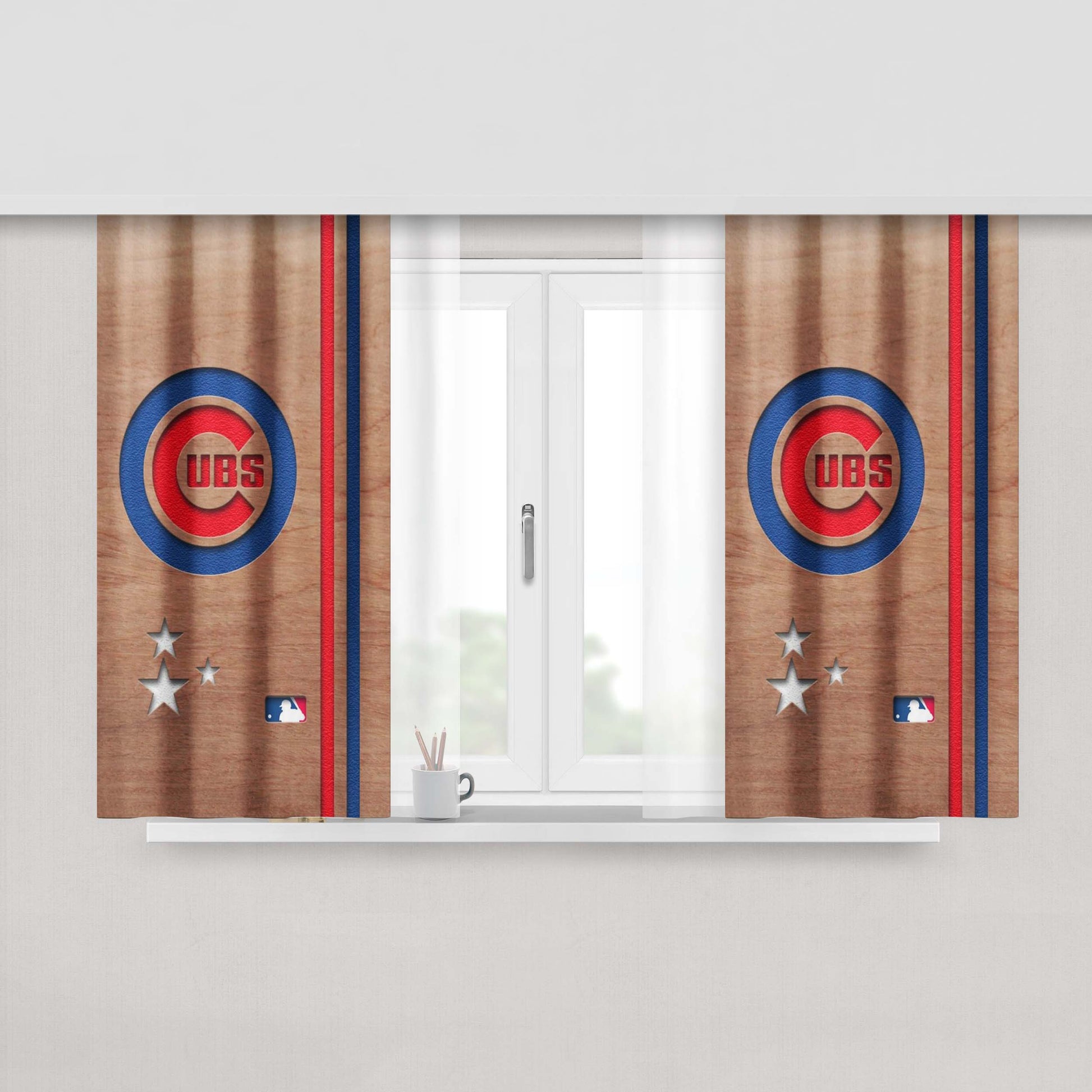Chicago Cubs Wooden Star Peach Skin Window Curtains
