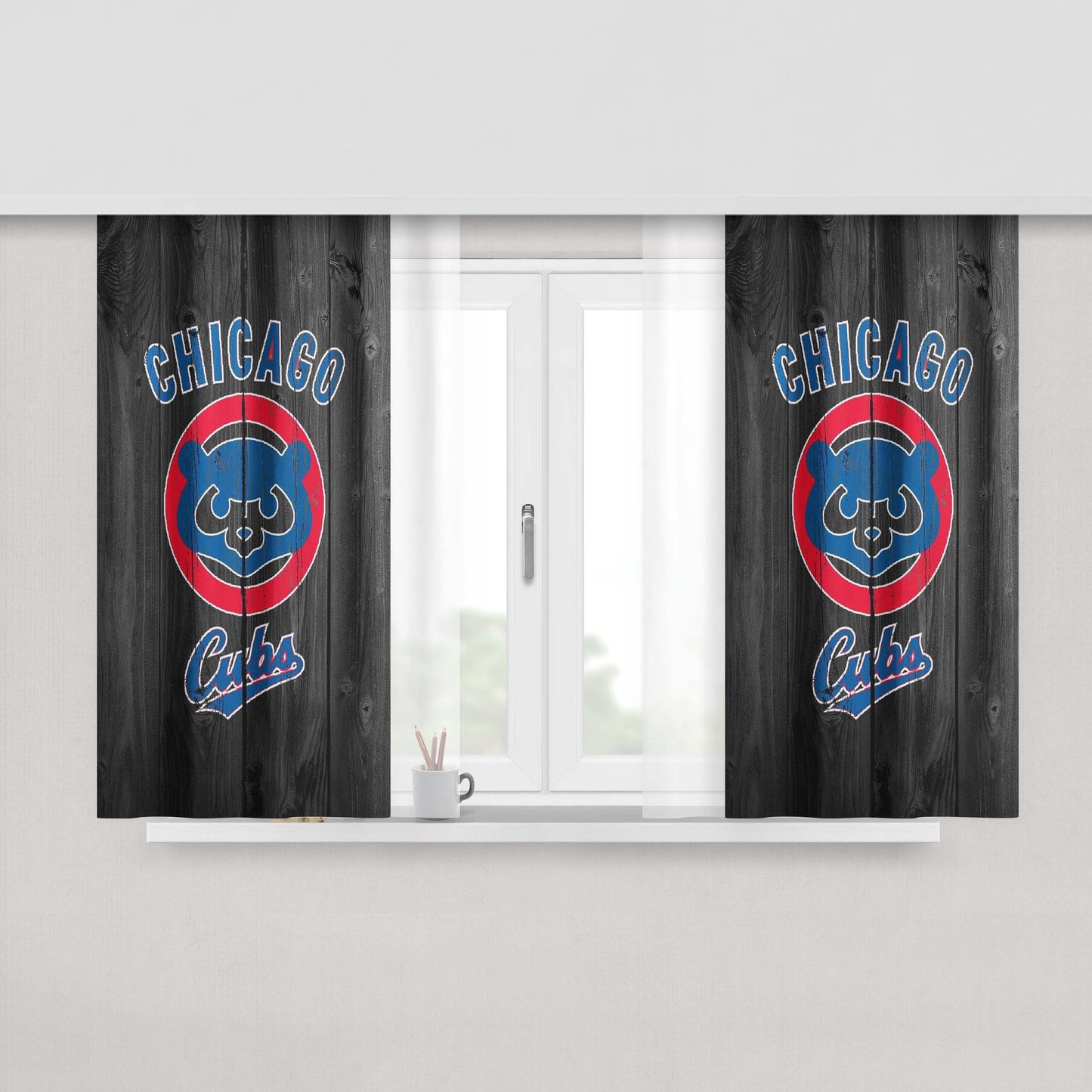 Chicago Cubs Wooden Peach Skin Window Curtains