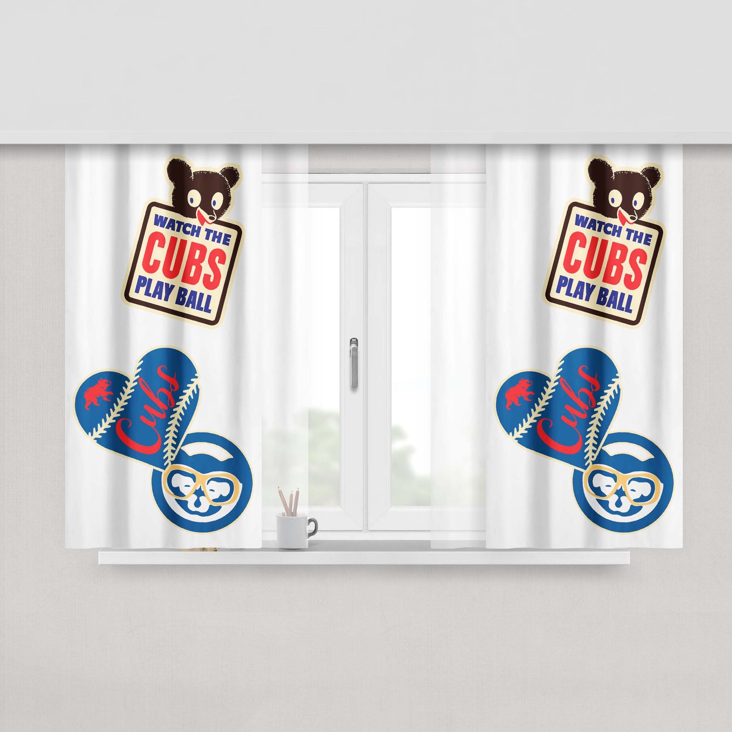 Chicago Watch The Cubs Baseball Peach Skin Window Curtains
