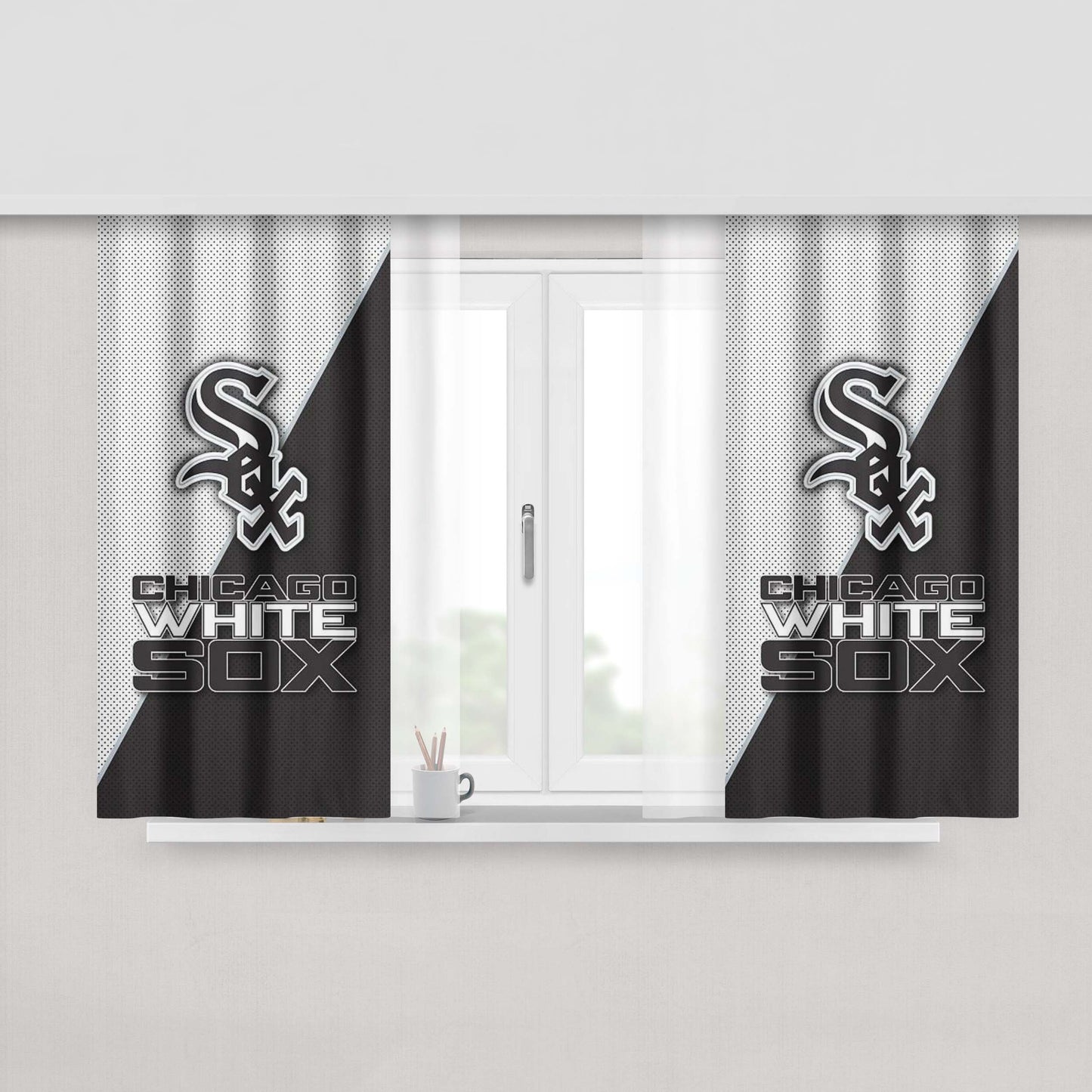 Chicago White Sox Black White Logo Peach Skin Window Curtains