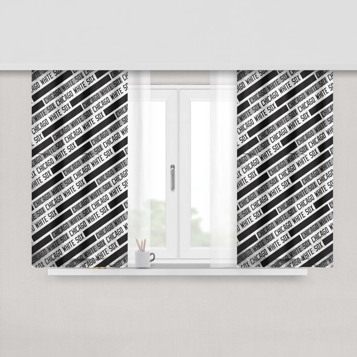 Chicago White Sox Black White Pattern Peach Skin Window Curtains