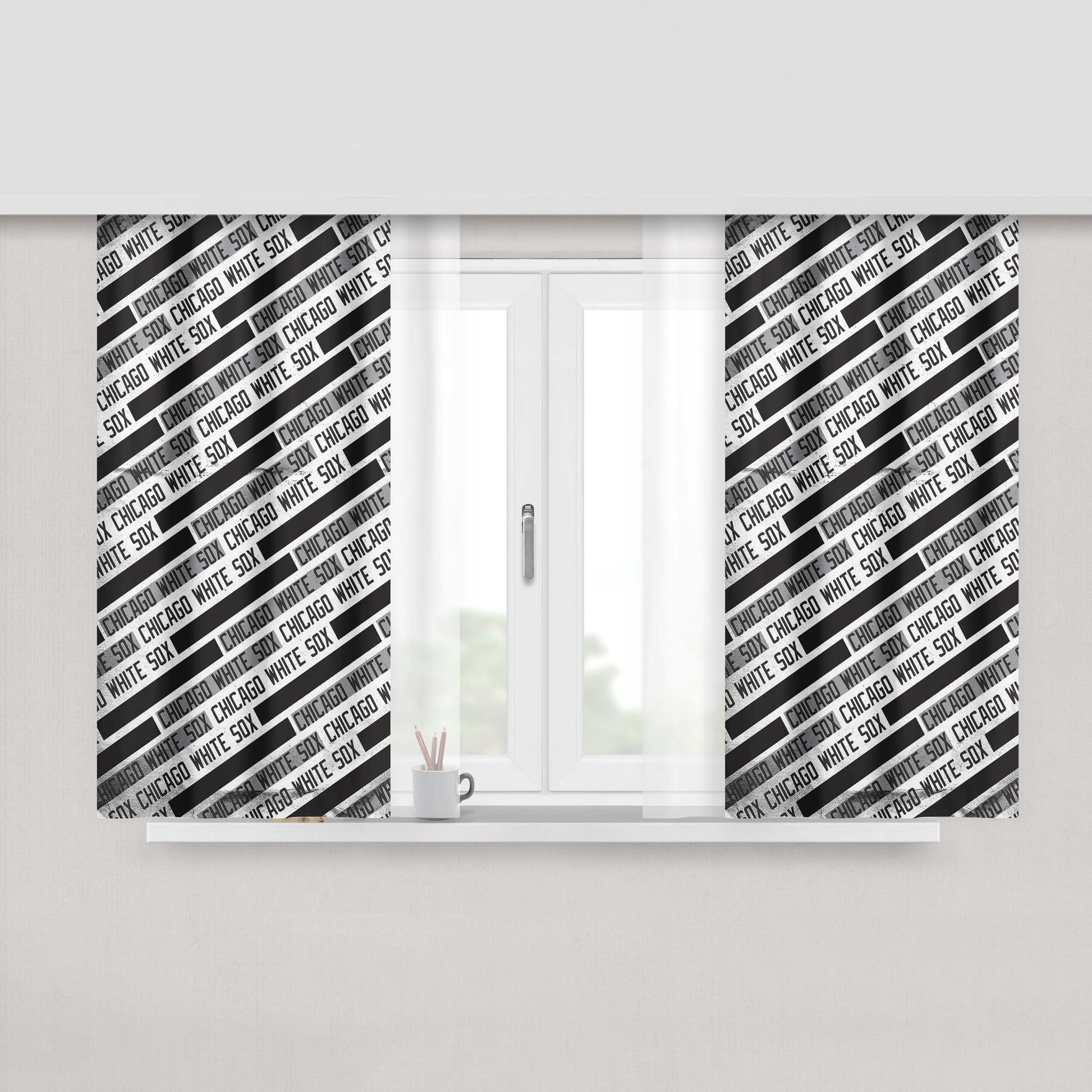 Chicago White Sox Black White Pattern Peach Skin Window Curtains