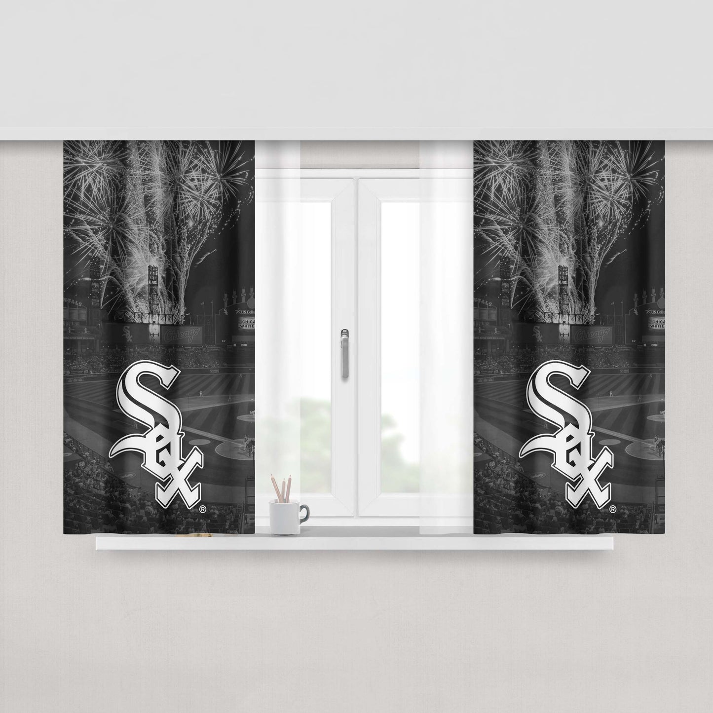 Chicago White Sox Stadium Logo Peach Skin Window Curtains