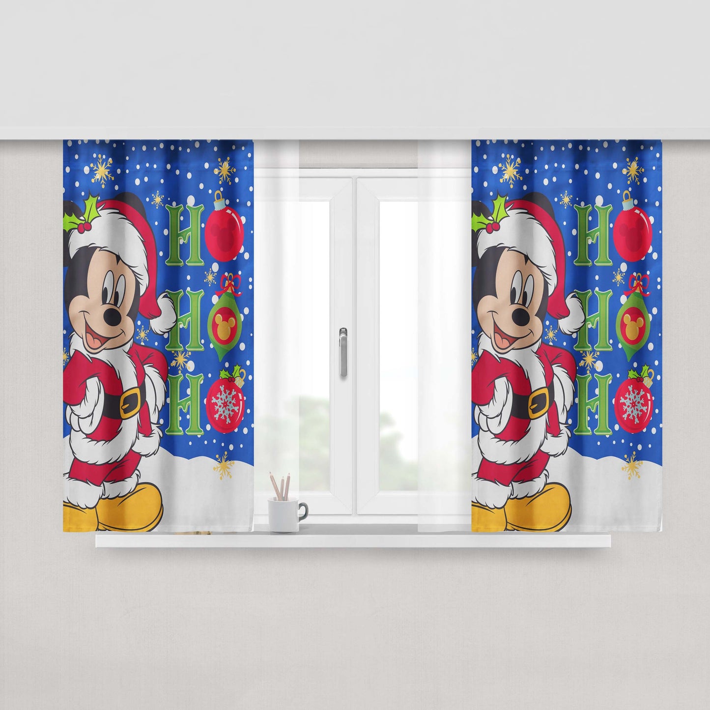 Christmas Disney Santa Mickey Peach Skin Window Curtains
