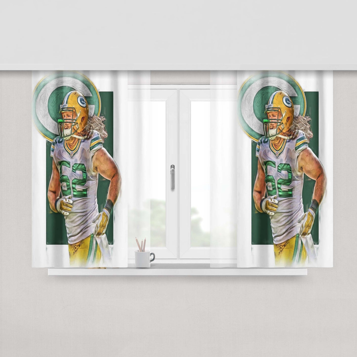 Clay Matthews Green Bay Packers Oil Art Peach Skin Window Curtains