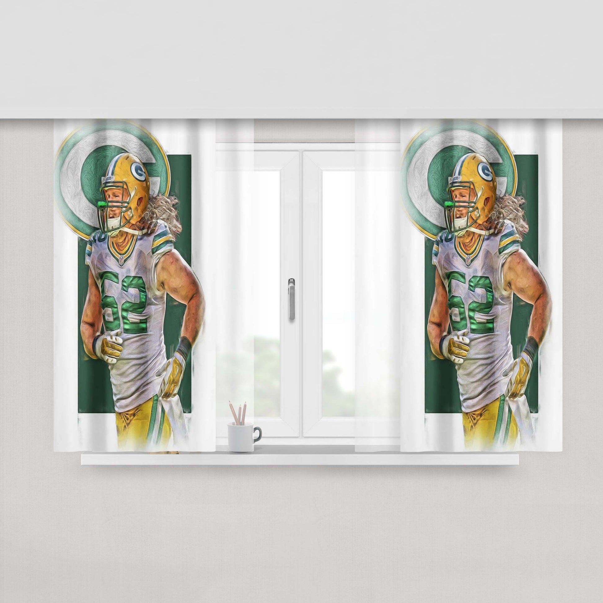 Clay Matthews Green Bay Packers Oil Art Peach Skin Window Curtains