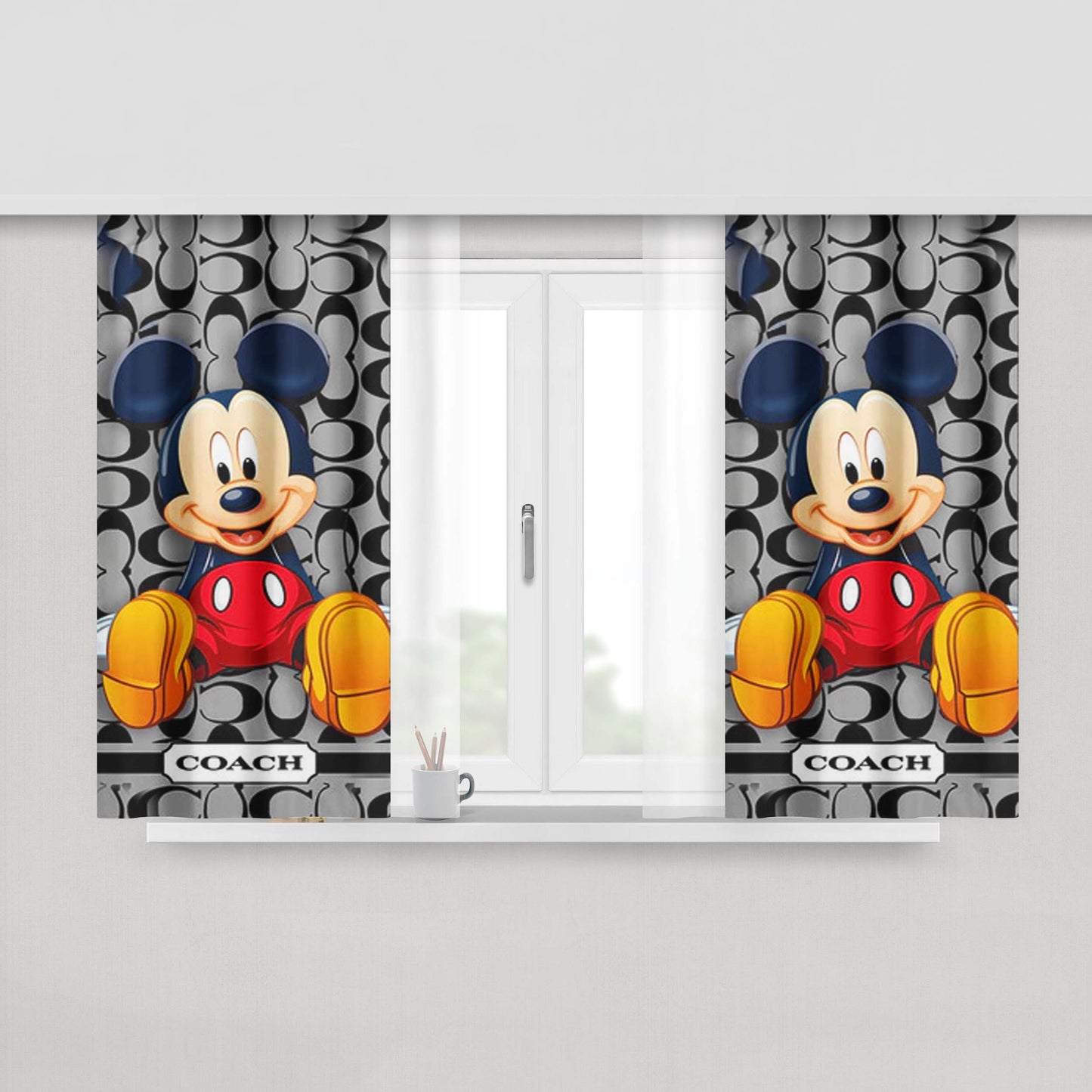 Coach Mickey Mouse Cartoon Peach Skin Window Curtains