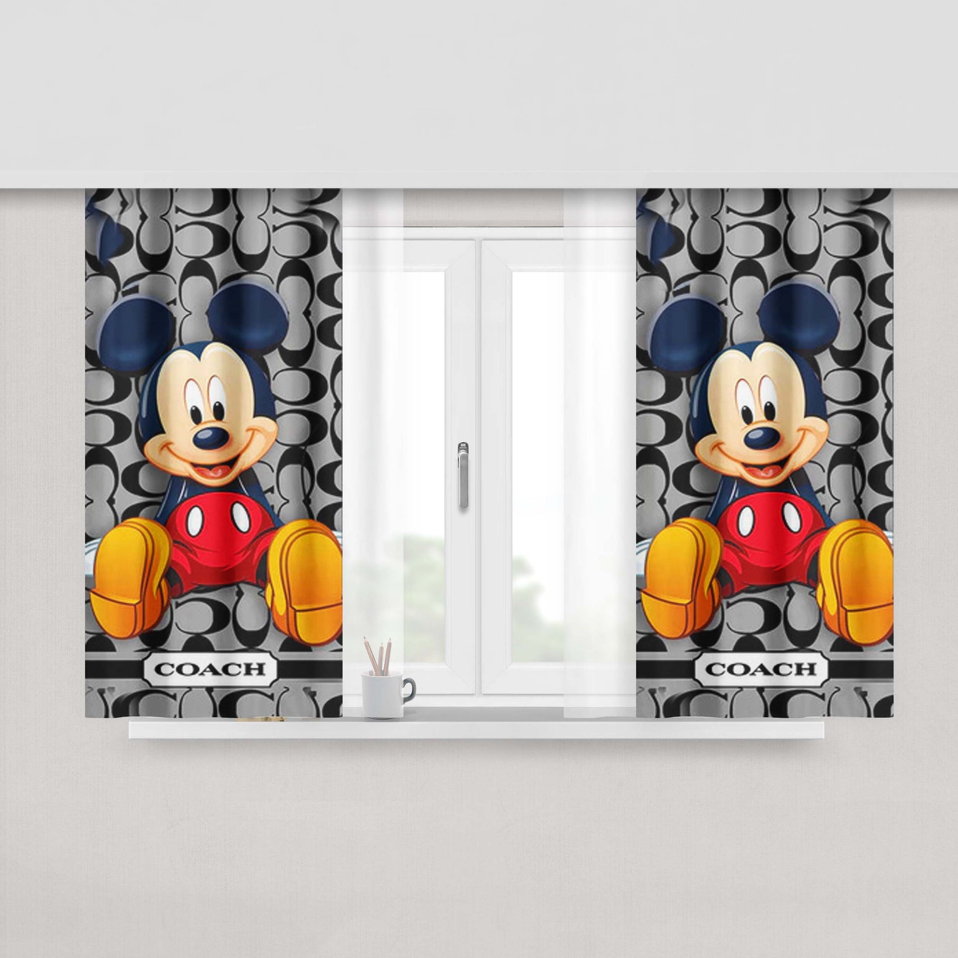Coach Mickey Mouse Cartoon Peach Skin Window Curtains
