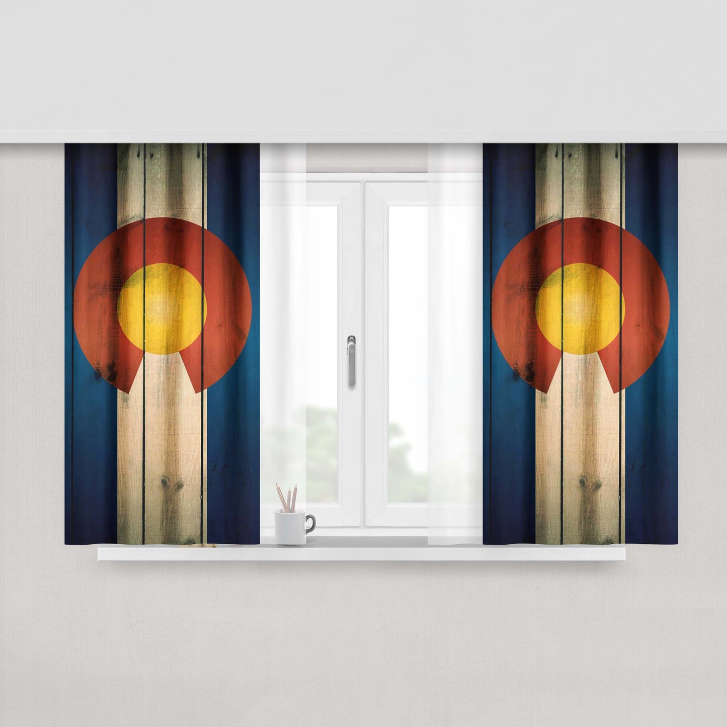 Colorado State Flag Wood Blue Design Peach Skin Window Curtains