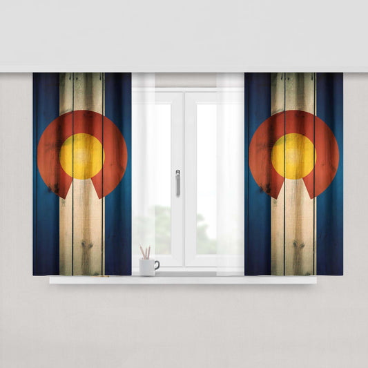 Colorado State Flag Wood Blue Design Peach Skin Window Curtains