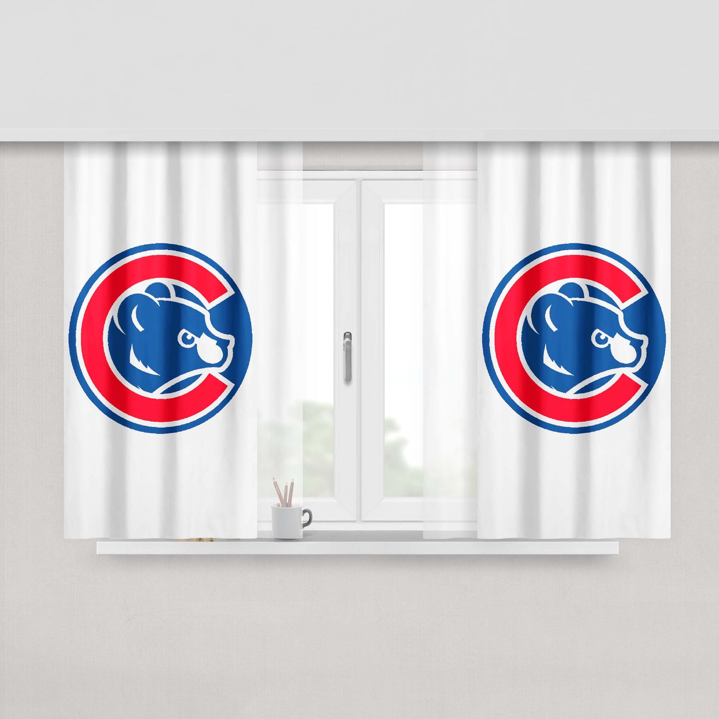 Cubs Chicago Baseball Team Logo Peach Skin Window Curtains