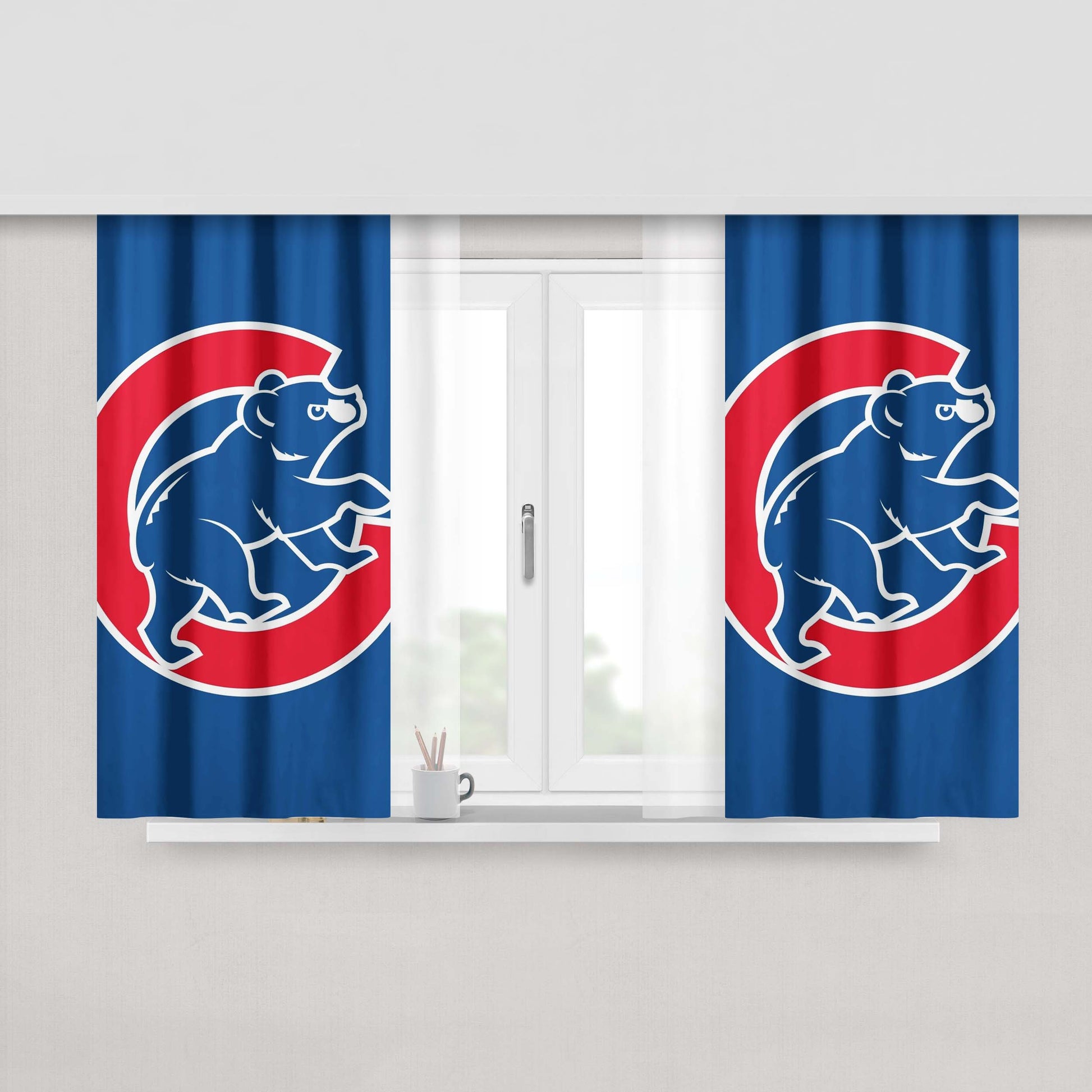 Cubs Chicago Bear Logo Peach Skin Window Curtains
