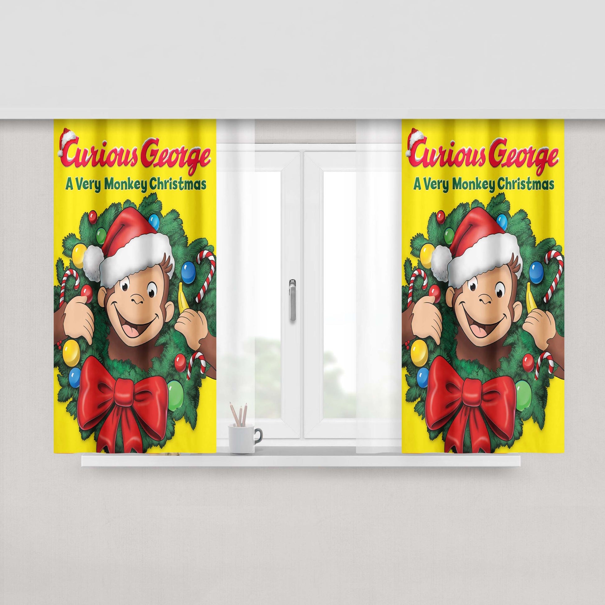 Curious George A Very Monkey Christmas Peach Skin Window Curtains