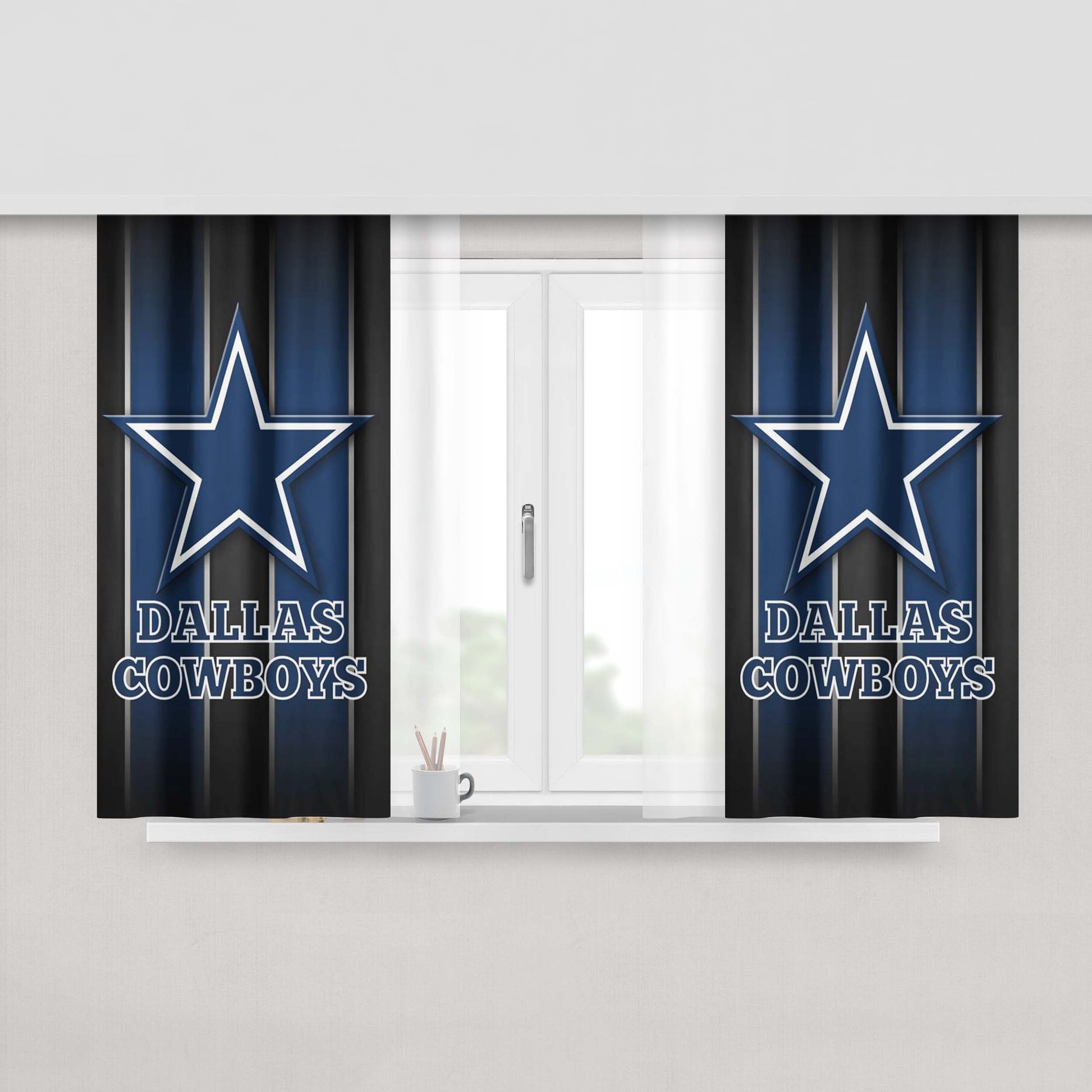 Dallas Cowboys Black Background Peach Skin Window Curtains
