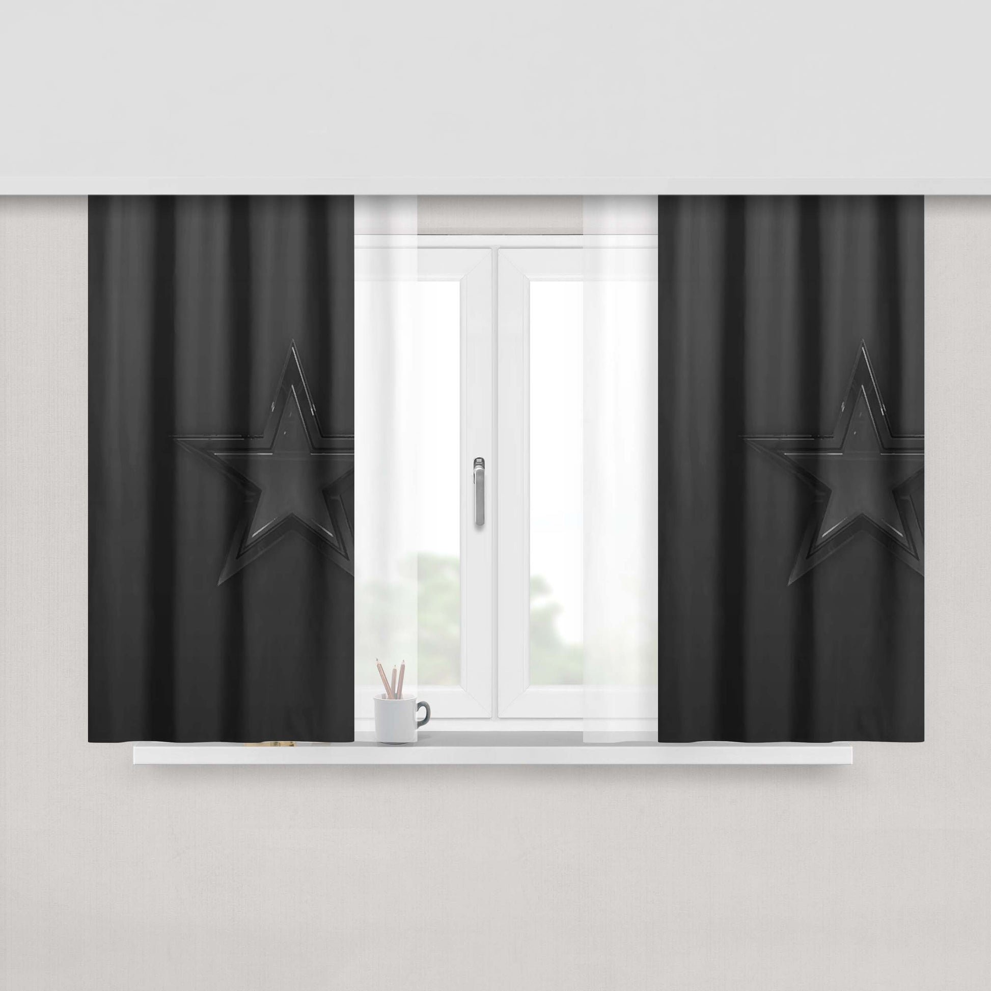 Dallas Cowboys Black Star Peach Skin Window Curtains
