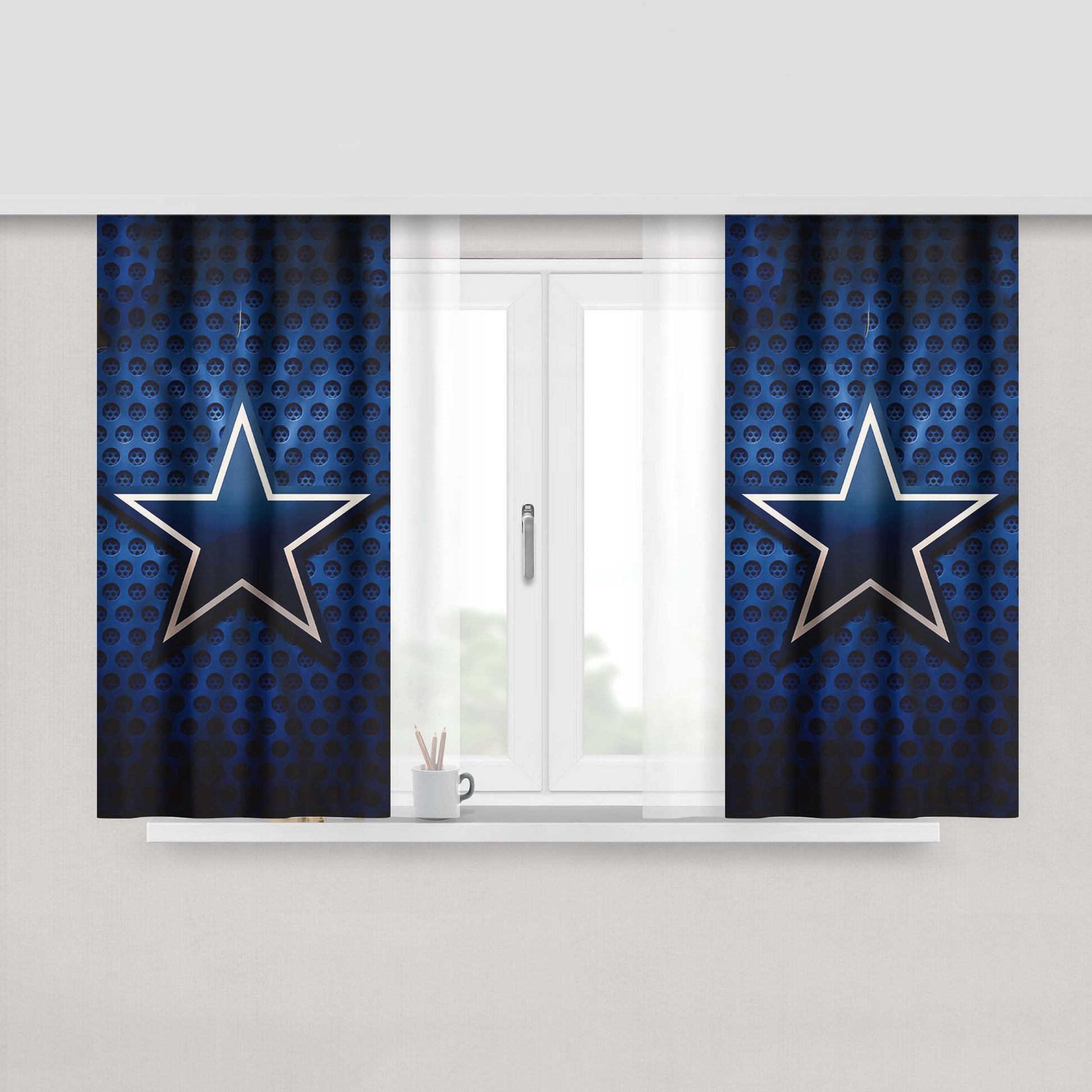 Dallas Cowboys Blue Logo 8 Peach Skin Window Curtains