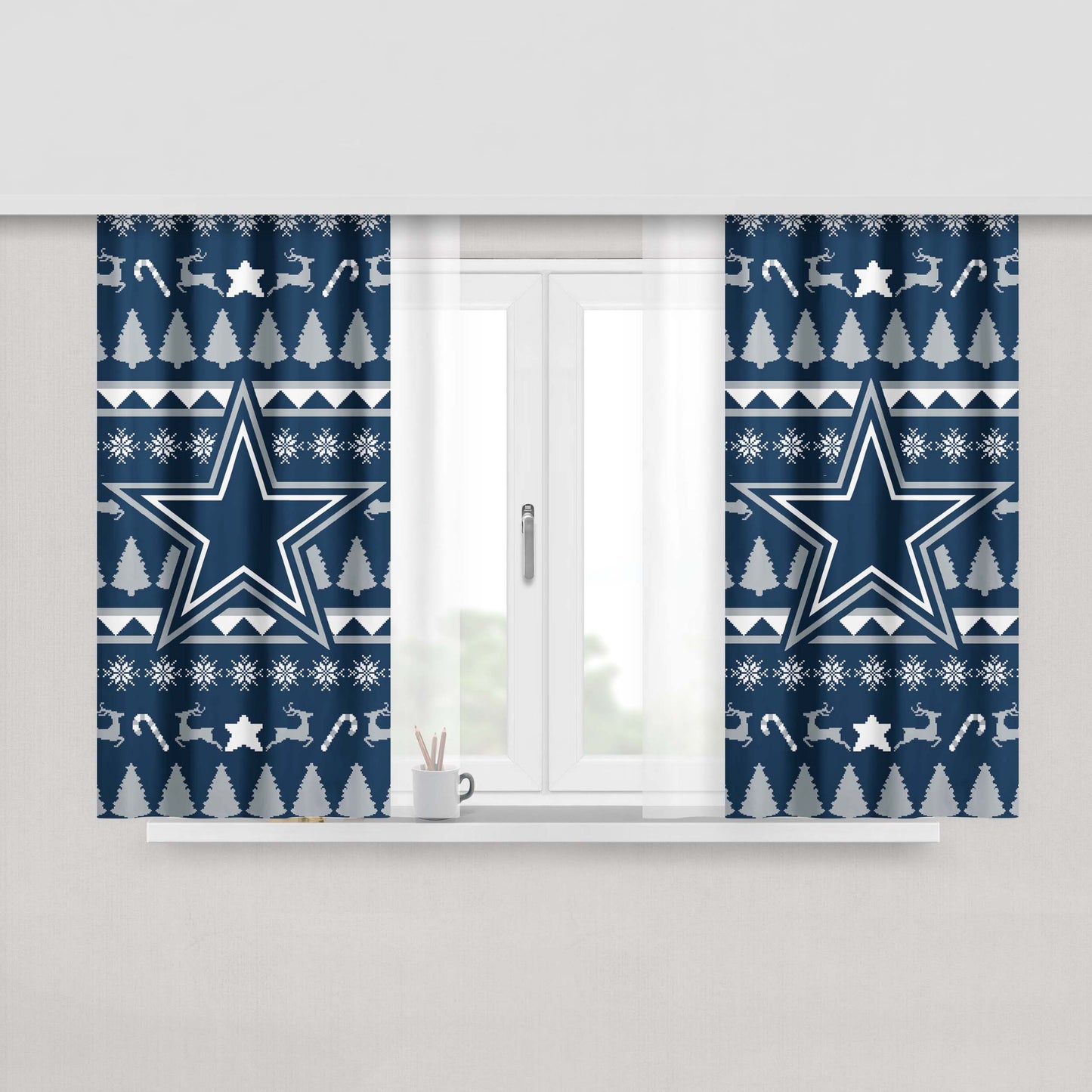 Dallas Cowboys Christmas Sweater Peach Skin Window Curtains