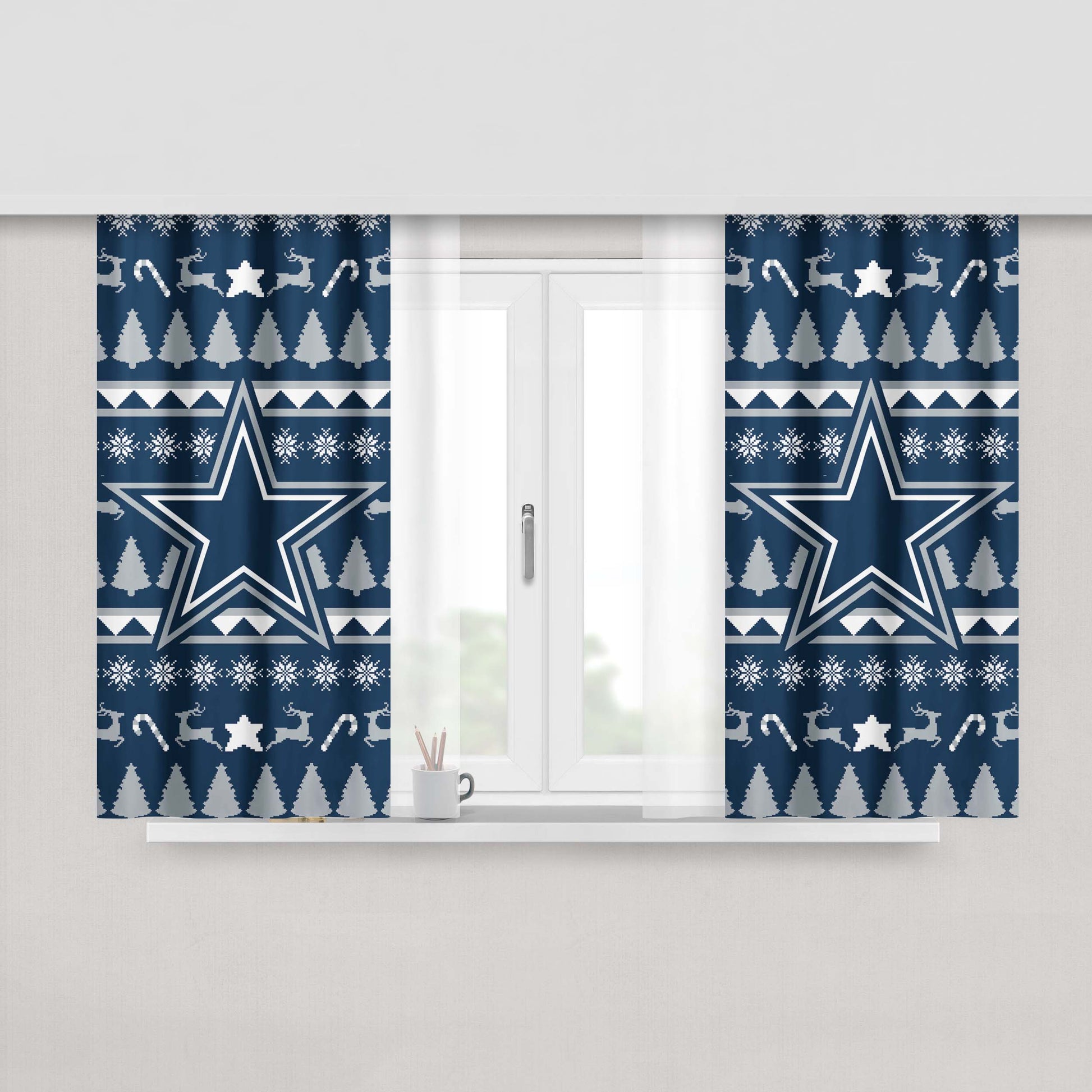 Dallas Cowboys Christmas Sweater Peach Skin Window Curtains