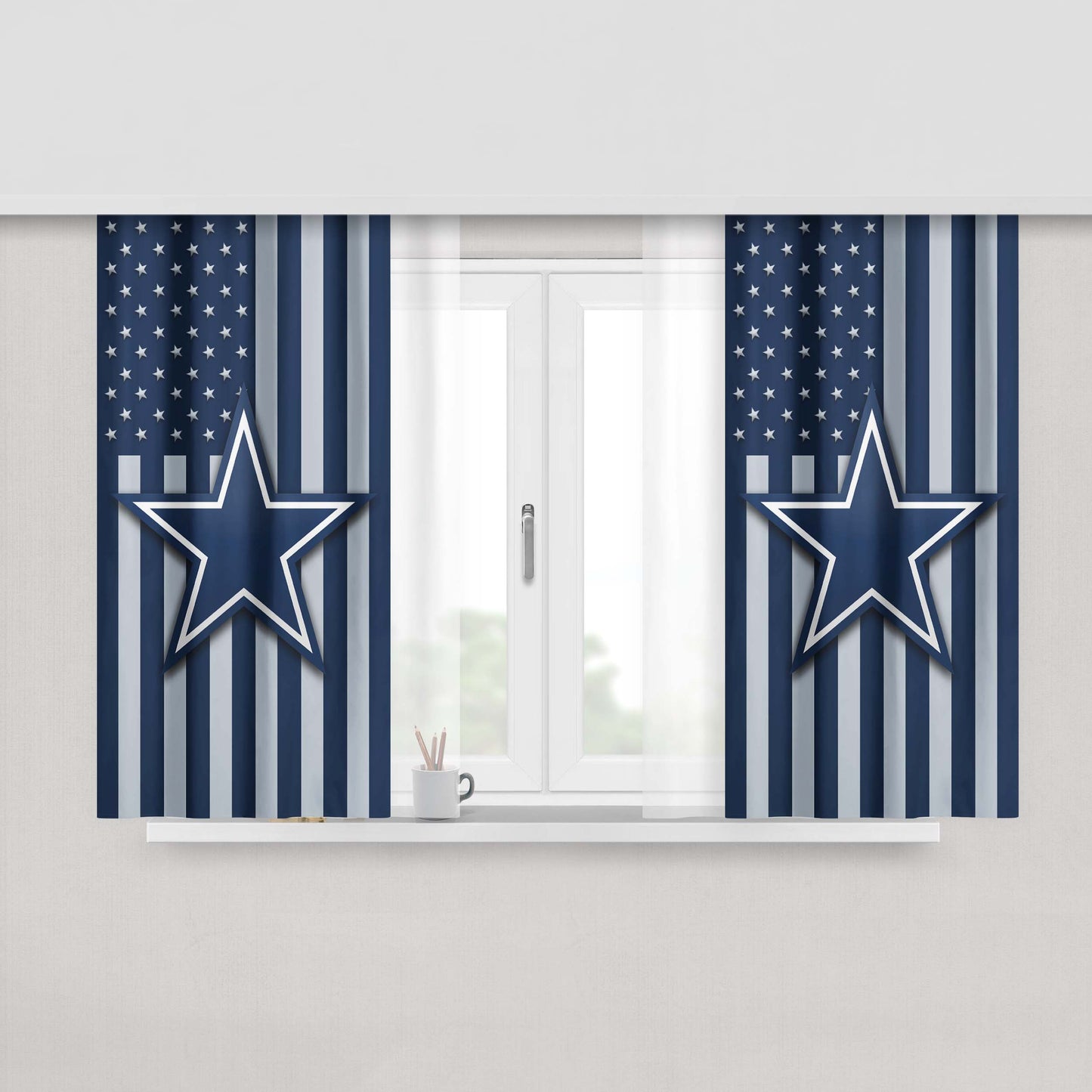 Dallas Cowboys Logo Flag Peach Skin Window Curtains