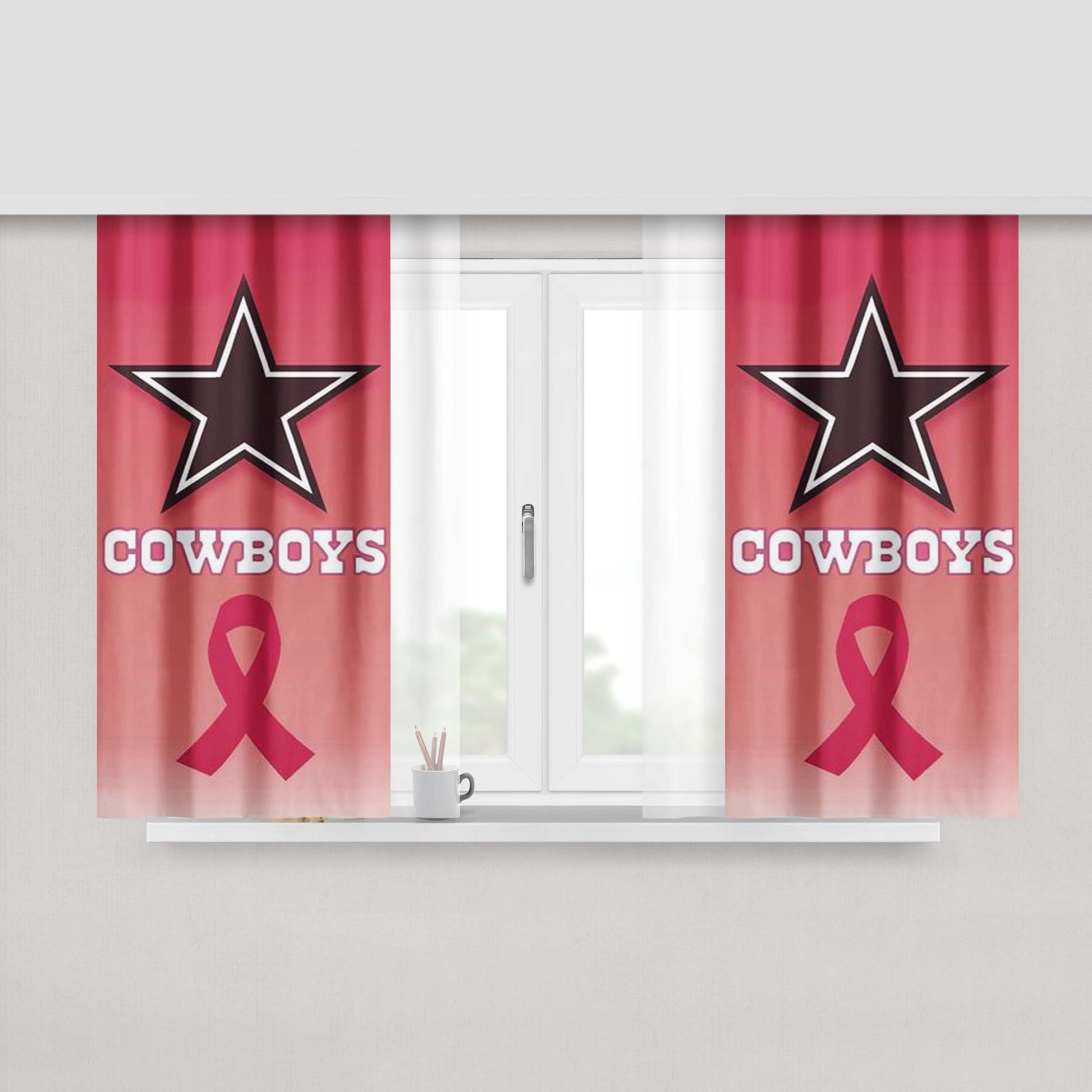 Dallas Cowboys Pink Ribbon Peach Skin Window Curtains