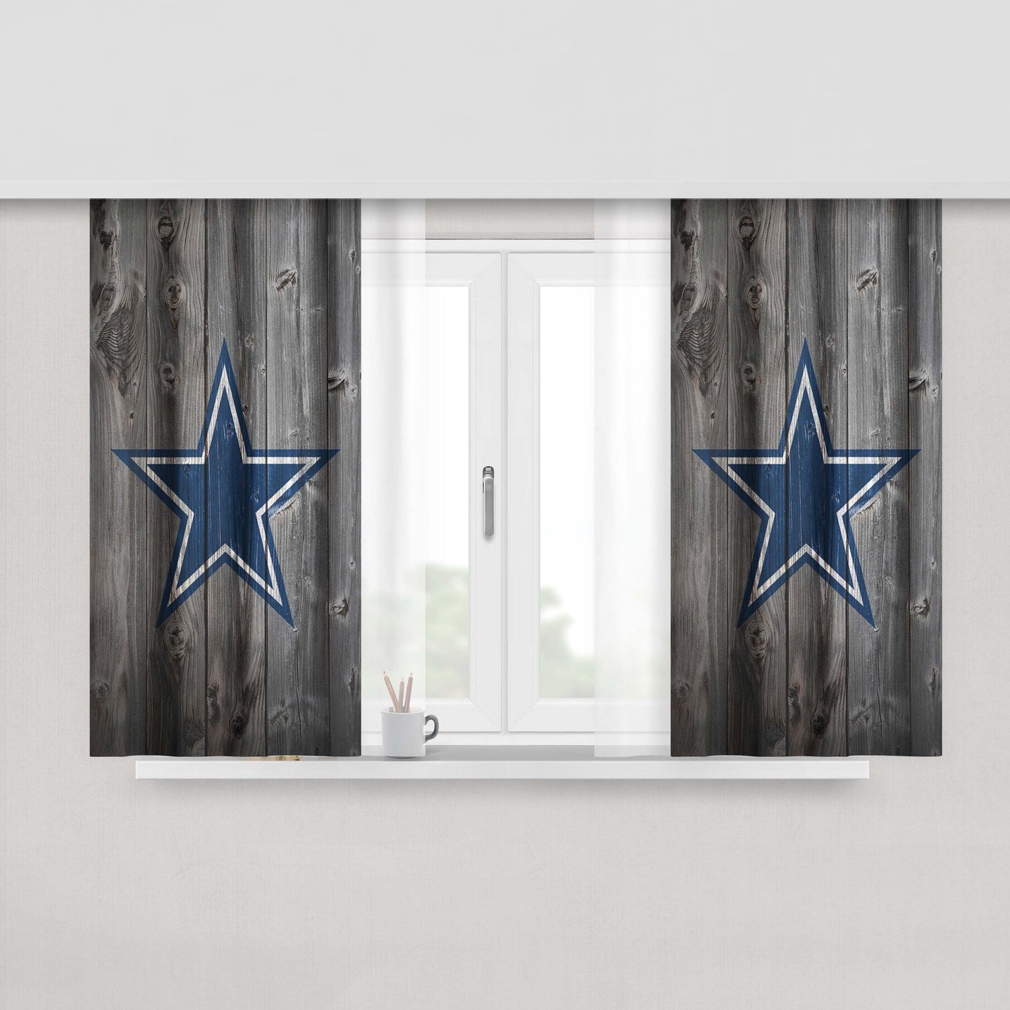 Dallas Cowboys Star Nfl Logo Dark Wood Wallpaper Peach Skin Window Curtains