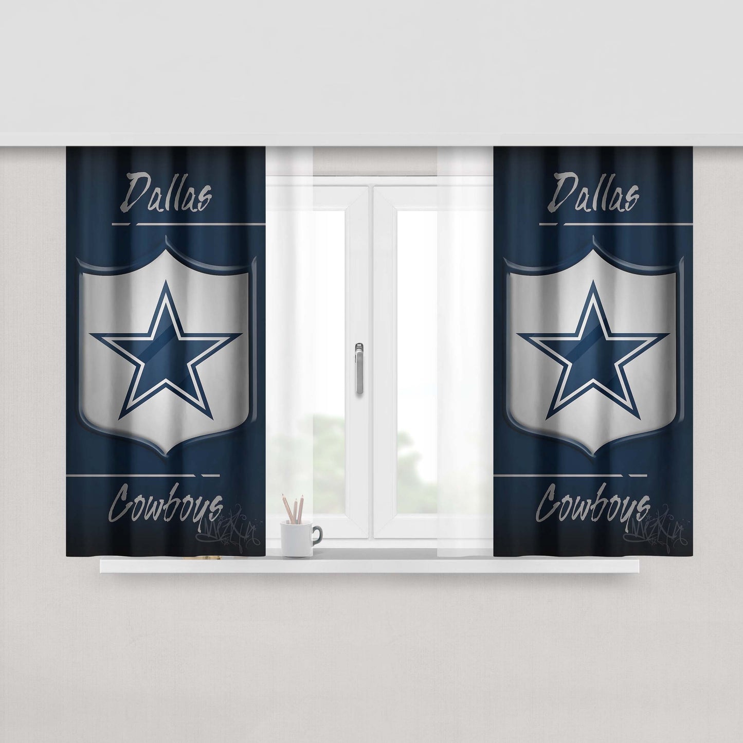 Dallas Cowboys, Blue, Dak Prescott, East Peach Skin Window Curtains
