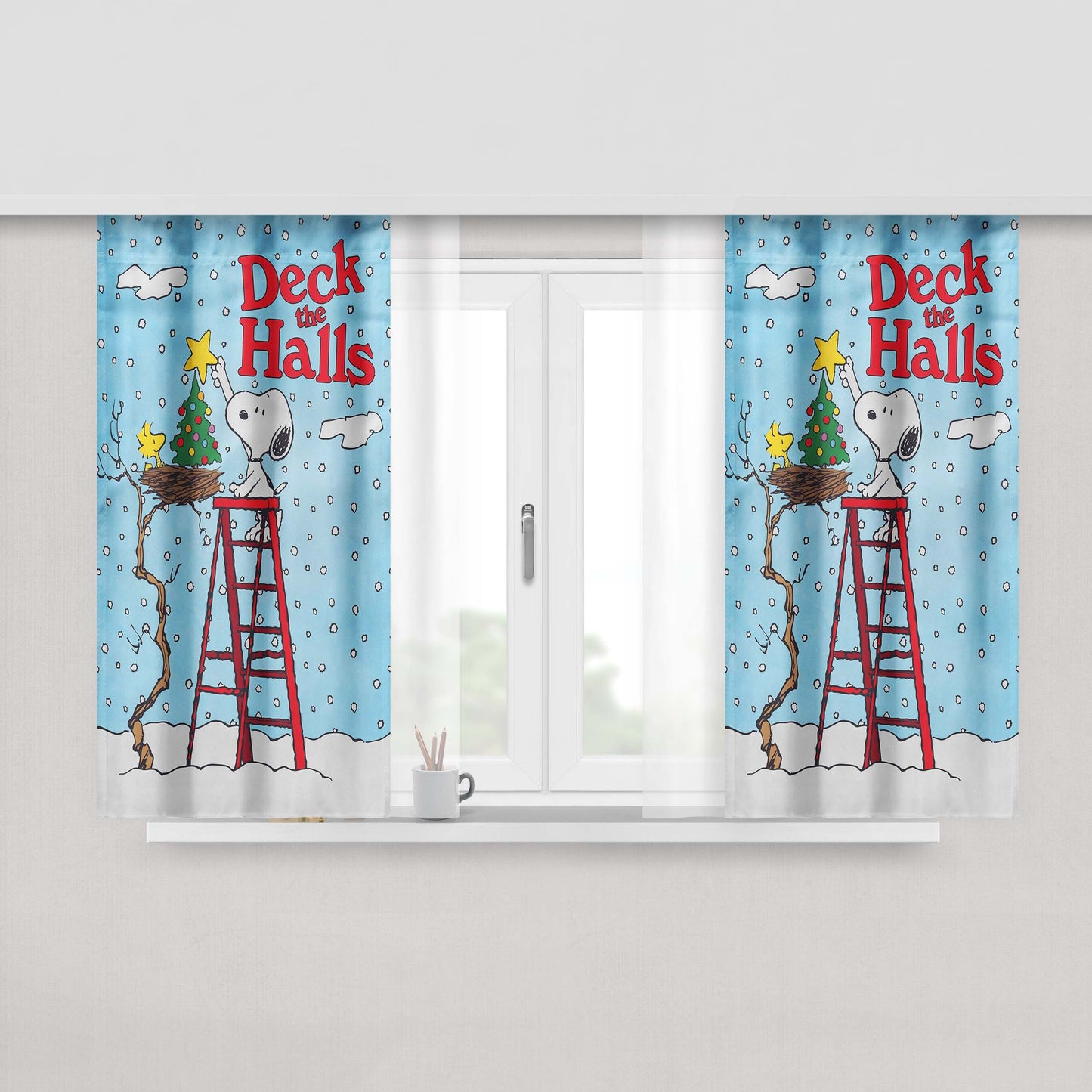 Deck The Halls Snoopy And Woodstock Christmas Peach Skin Window Curtains