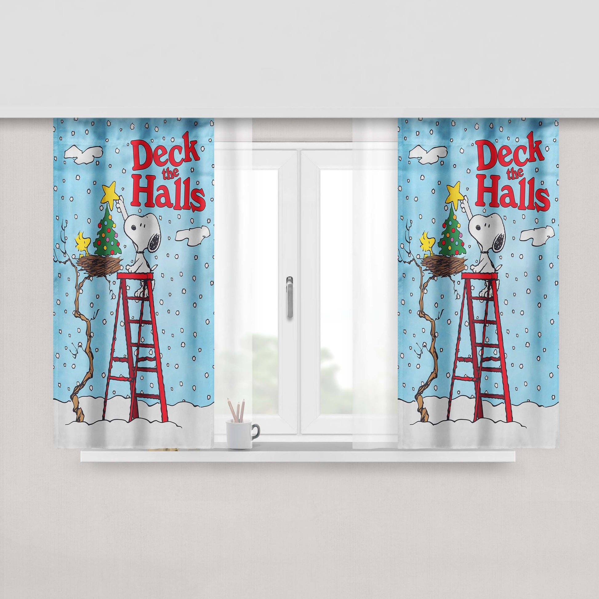 Deck The Halls Snoopy And Woodstock Christmas Peach Skin Window Curtains