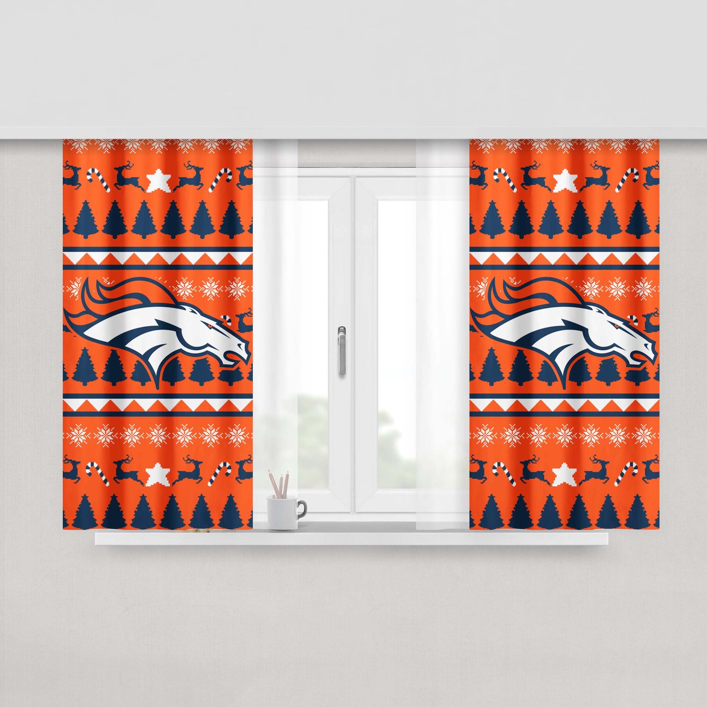 Denver Broncos Christmas Sweater Peach Skin Window Curtains