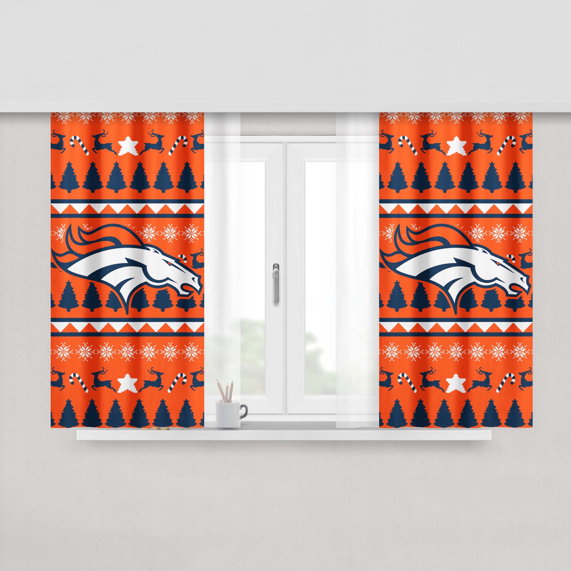Denver Broncos Christmas Sweater Peach Skin Window Curtains
