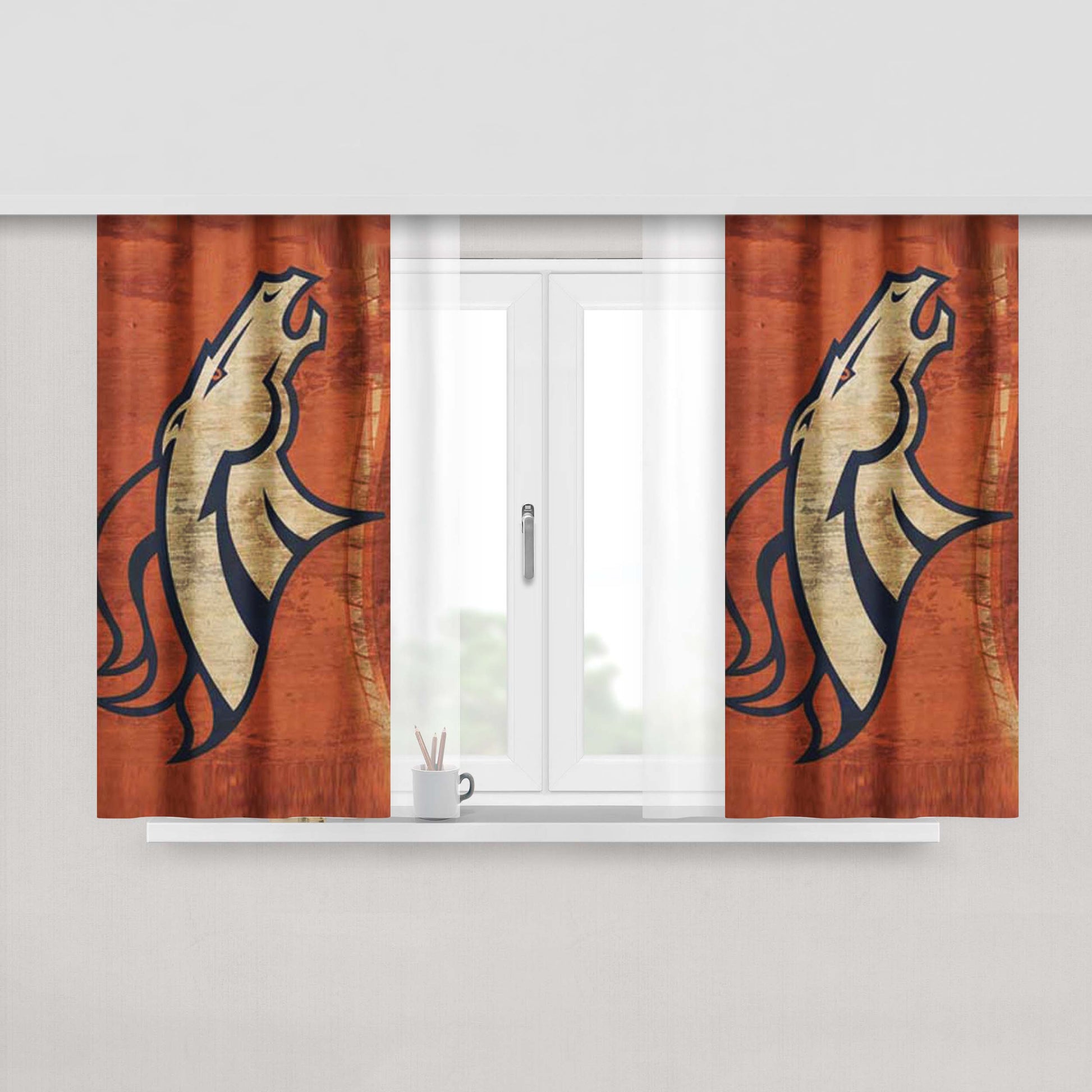 Denver Broncos Cracked Bkg Peach Skin Window Curtains