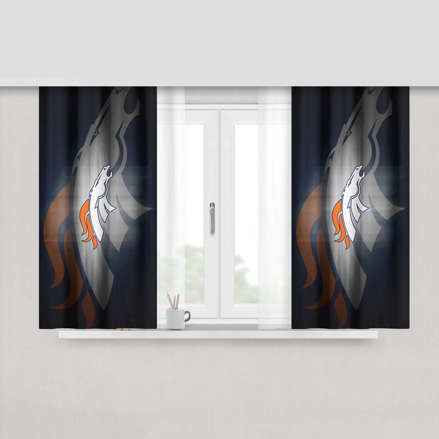 Denver Broncos Emblem And Silhouette Flag Peach Skin Window Curtains