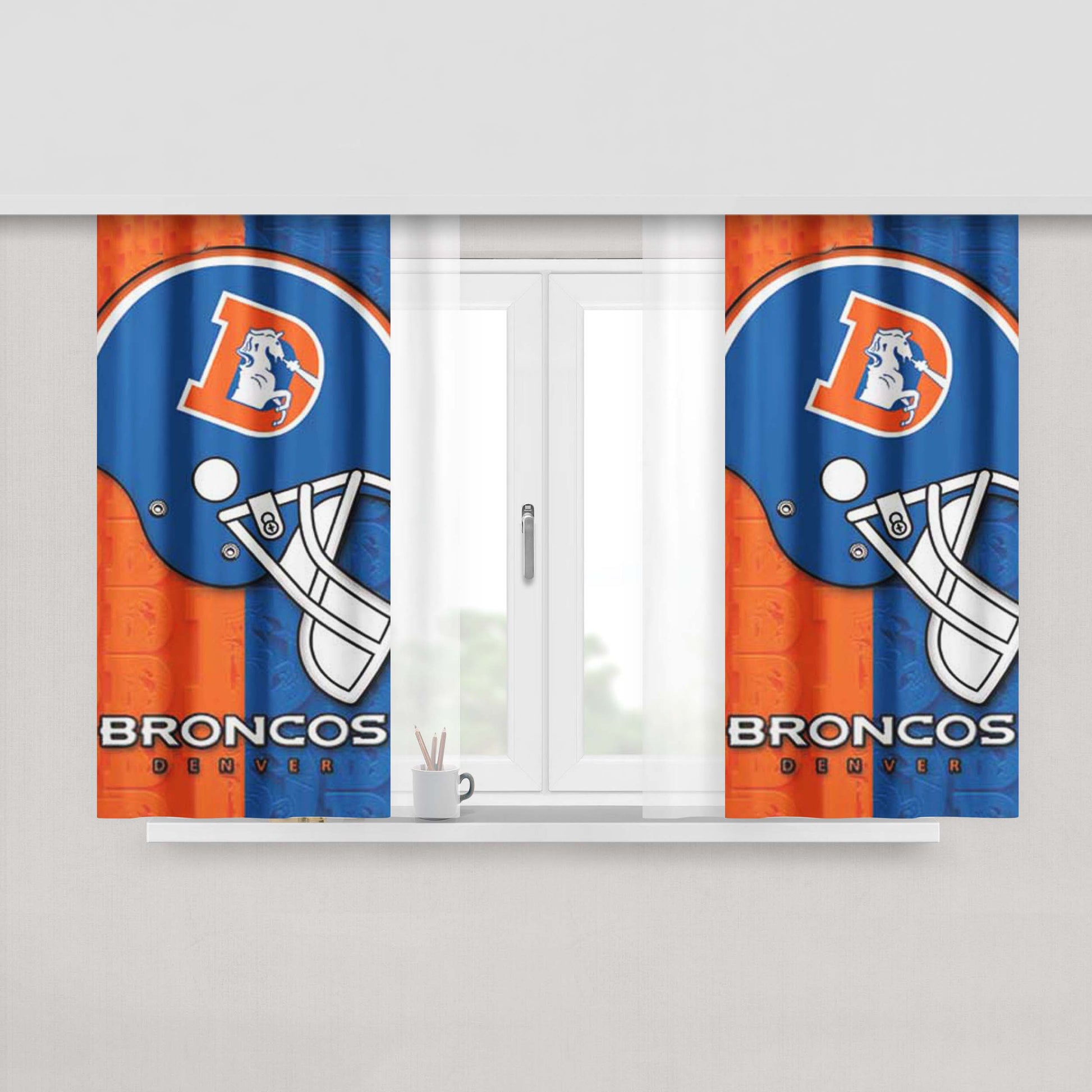 Denver Broncos Embossed Logos Helmet Peach Skin Window Curtains